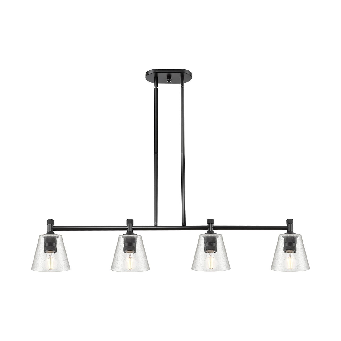 Innovations Caton 46in 4-Light Island Light | Industrial Matte Black and Frosted Glass | Kitchen Island & Dining Room | Model 434-4I-BK-G454