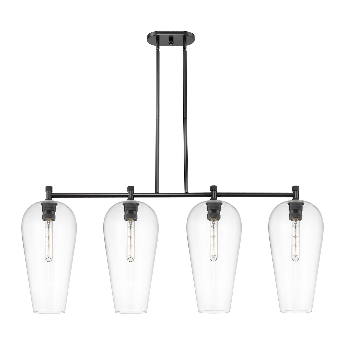 Innovations Chelsea 48in 4-Light Island | Industrial Matte Black and Clear Glass | Kitchen Island & Dining Room | Model 434-4I-BK-G456-8CL