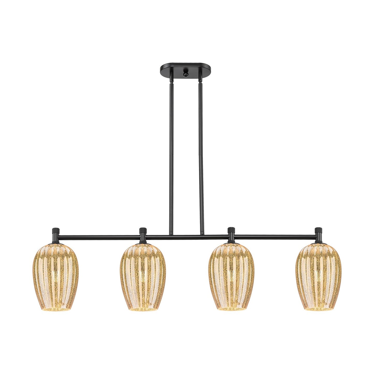 Innovations Preston Flute 46.5in 4-Light Island Light | Industrial Matte Black and Mercury Glass | Kitchen Island & Dining | Model 434-4I-BK-G457-6ME