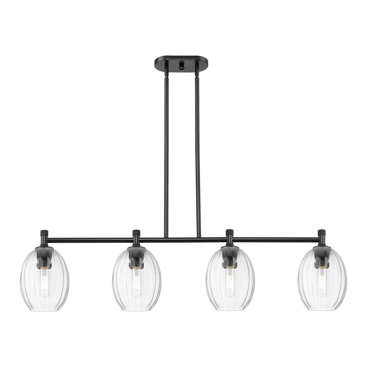 Innovations Preston Bulb 46.5in 4-Light Island Light | Industrial Matte Black and Clear Glass | Kitchen Island & Dining | Model 434-4I-BK-G459-6CL