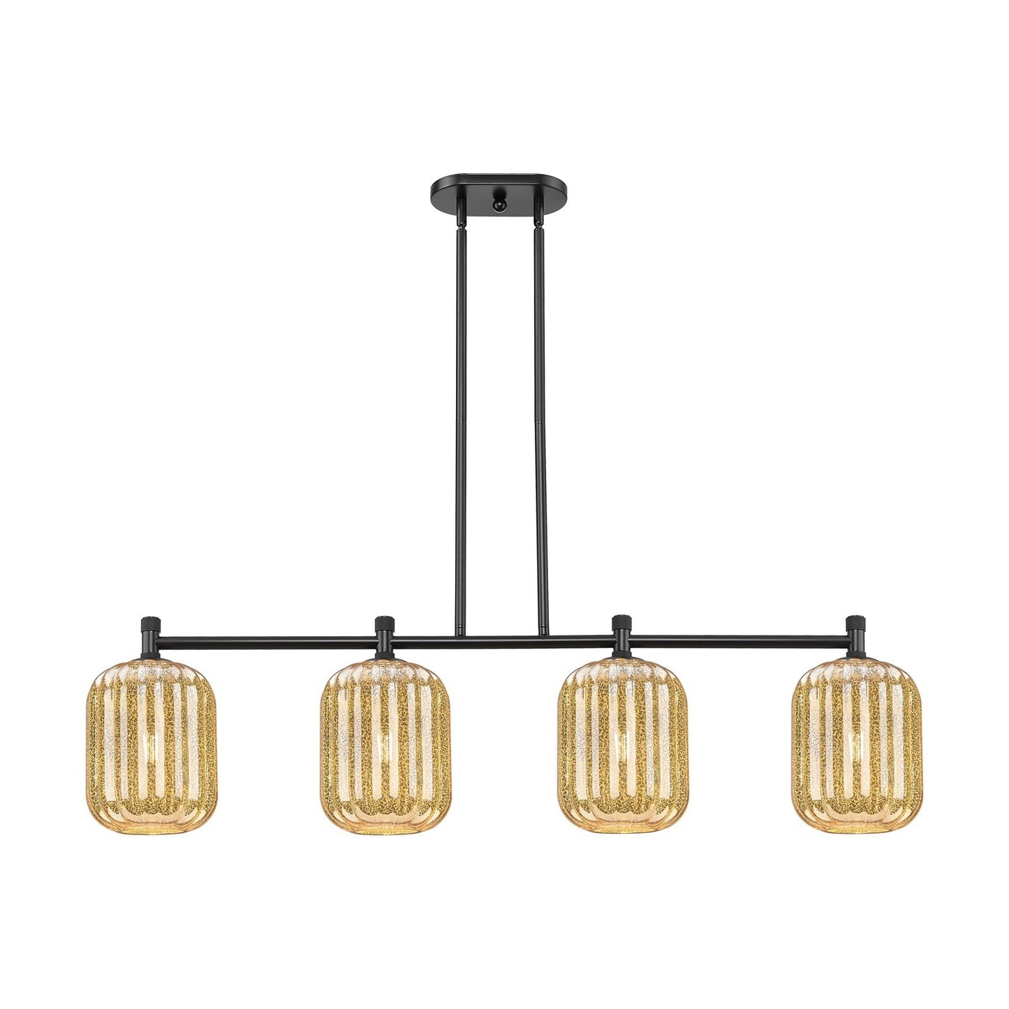 Innovations Preston Cylinder 47in 4-Light Island Light | Industrial Matte Black and Mercury Glass | Kitchen Island | Model 434-4I-BK-G460-7ME