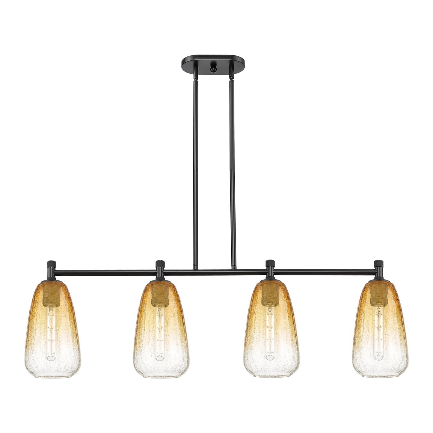 Innovations Brookhaven Almond 46in 4-Light Island Light | Industrial Matte Black and Amber Glass | Kitchen Island & Dining | Model 434-4I-BK-G480-6AM