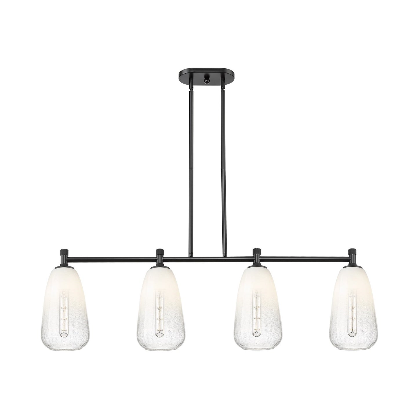Innovations Brookhaven Almond 46in 4-Light Island Light | Industrial Matte Black and Opal Glass | Kitchen Island & Dining | Model 434-4I-BK-G480-6OP