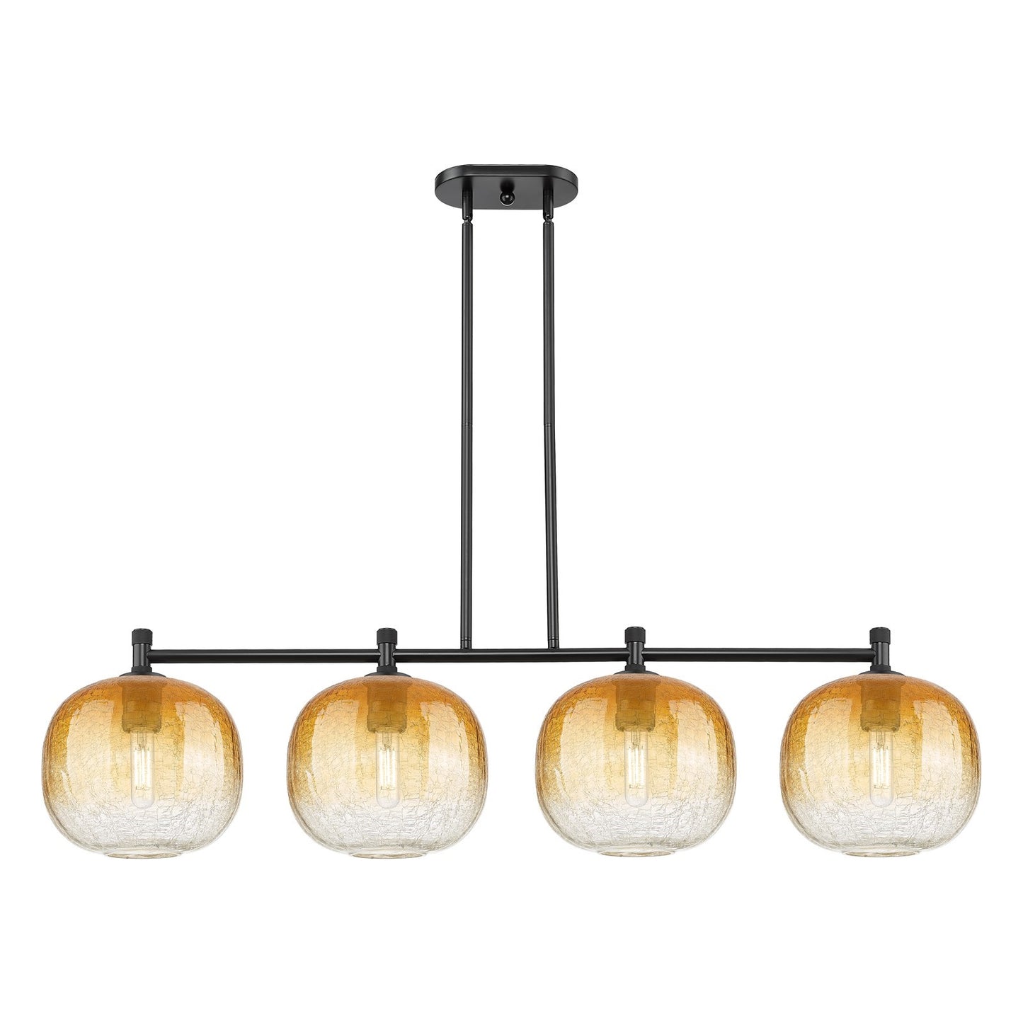 Innovations Brookhaven Sphere 51in 4-Light Island Light | Industrial Matte Black and Amber Glass | Kitchen Island | Model 434-4I-BK-G481-10AM