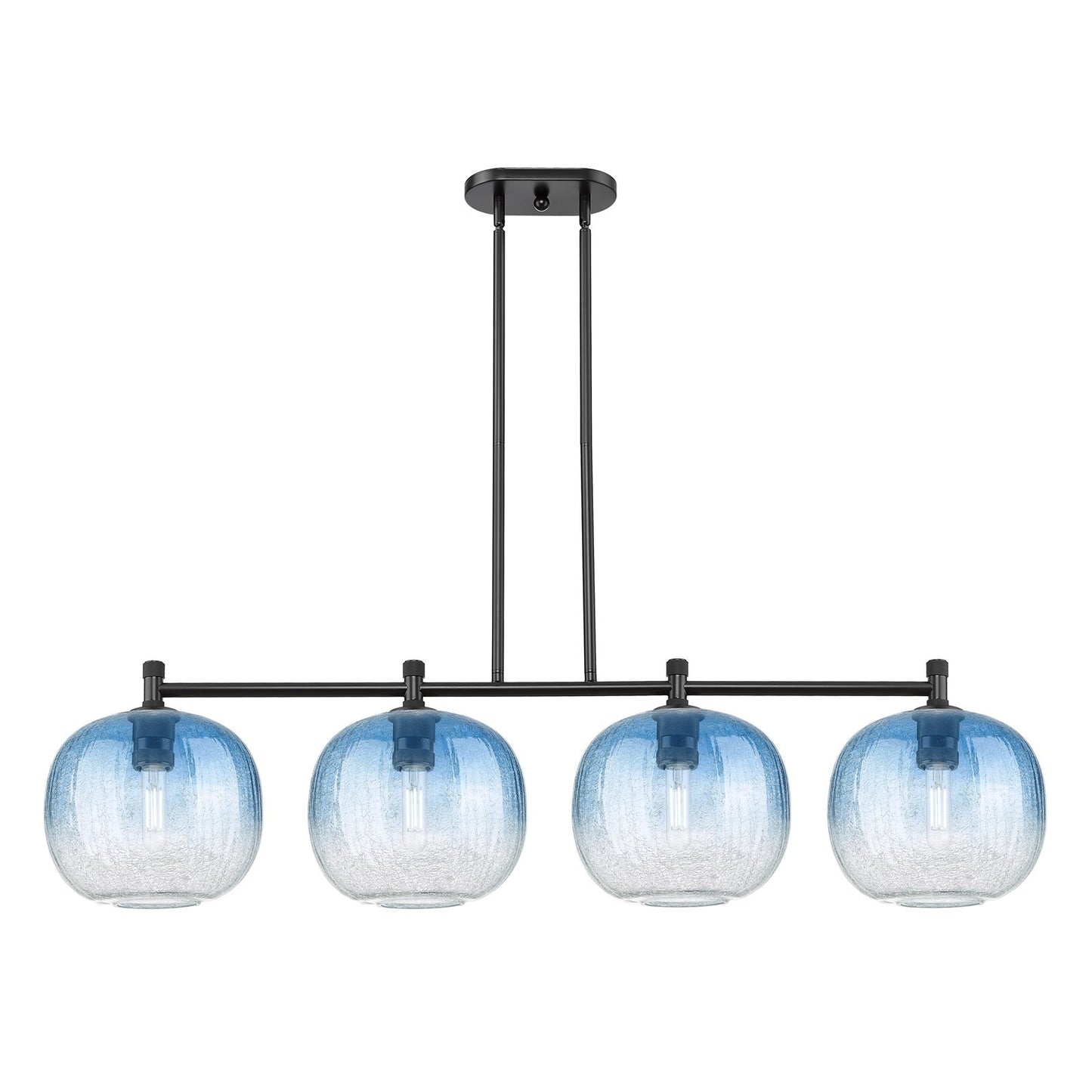 Innovations Brookhaven Sphere 51in 4-Light Island Light | Industrial Matte Black and Sapphire Blue Glass | Kitchen Island | Model 434-4I-BK-G481-10SB