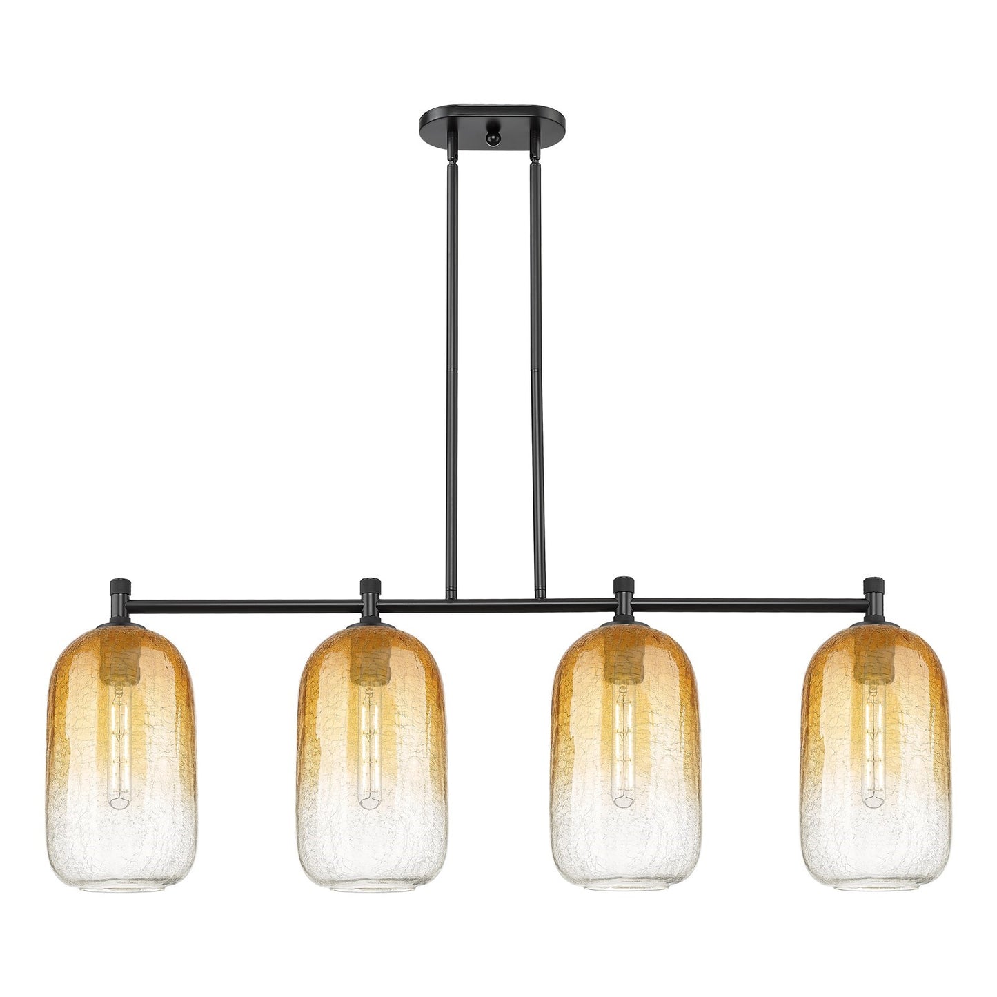 Innovations Brookhaven Cloche 47in 4-Light Island Light | Industrial Matte Black and Amber Glass | Kitchen Island & Dining | Model 434-4I-BK-G482-7AM