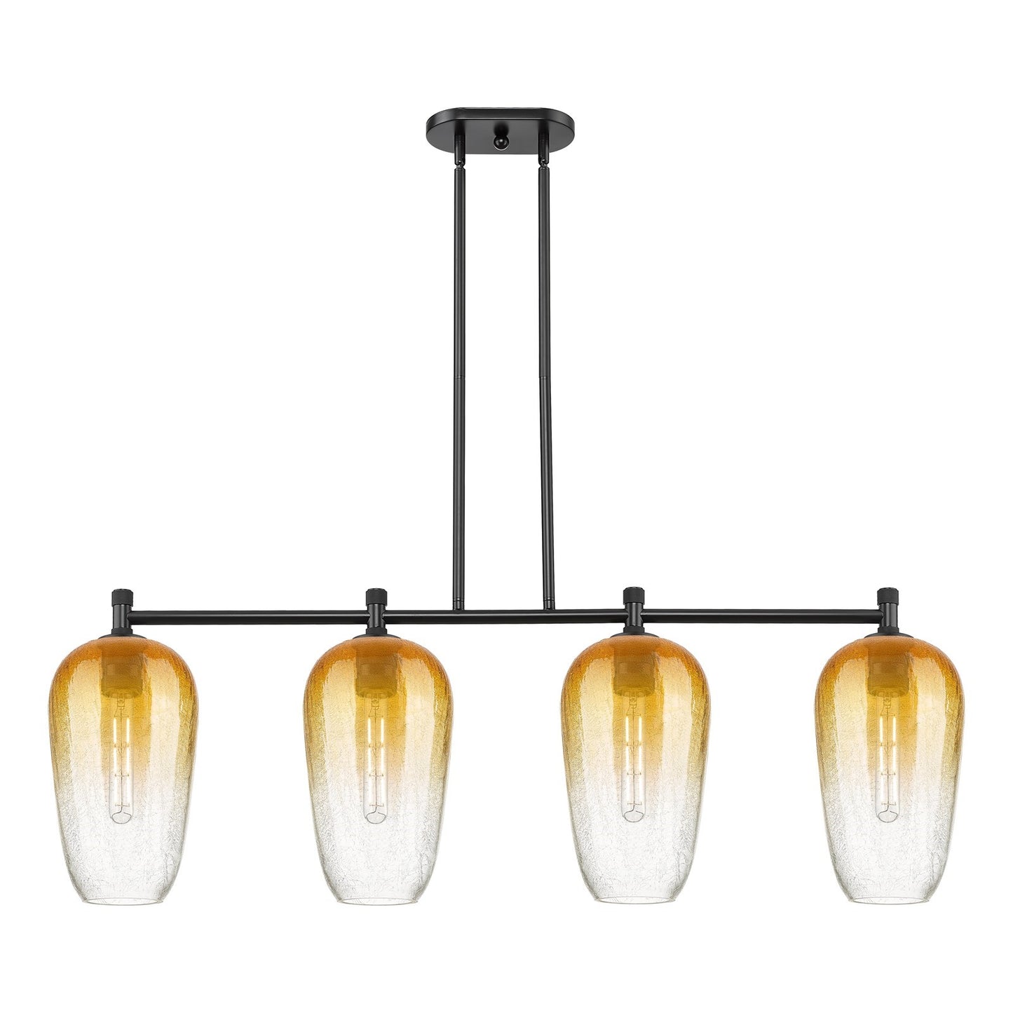 Innovations Brookhaven Flute 47in 4-Light Island Light | Industrial Matte Black and Amber Glass | Kitchen Island & Dining | Model 434-4I-BK-G484-7AM