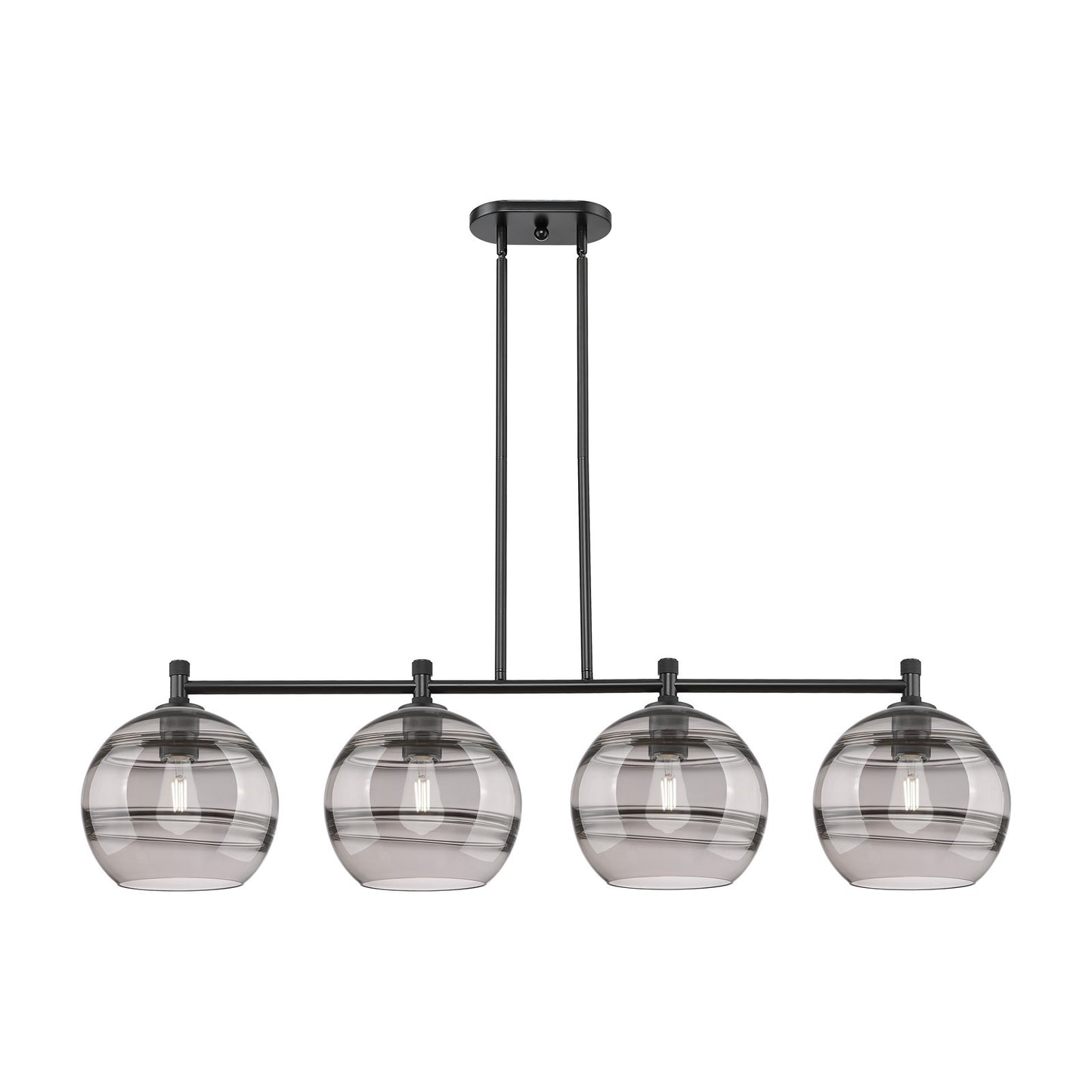 Innovations Rochester 50in 4-Light Island Light | Industrial Matte Black and Light Smoke Glass | Kitchen Island & Dining | Model 434-4I-BK-G556-10SM