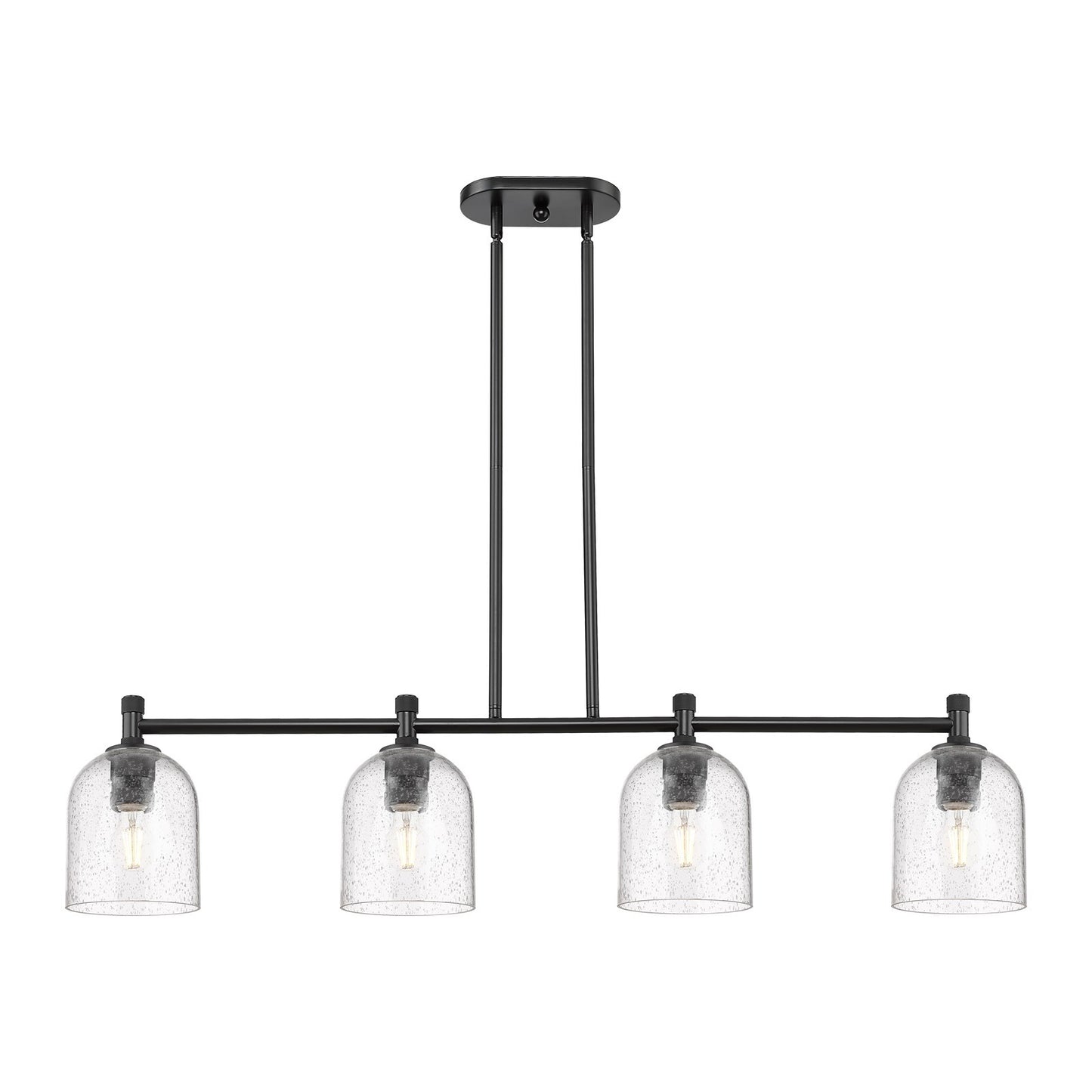 Innovations Bella 46in 4-Light Island Light | Industrial Matte Black and Seedy Glass | Kitchen Island & Dining Room | Model 434-4I-BK-G558-6SDY