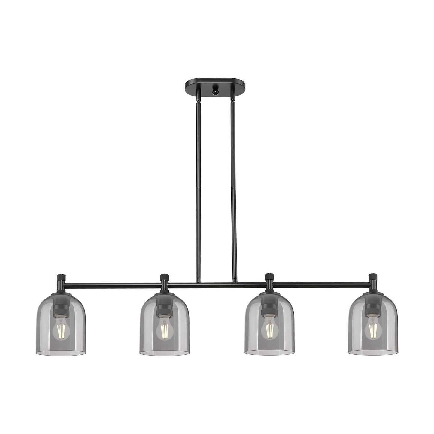 Innovations Bella 46in 4-Light Island Light | Industrial Matte Black and Light Smoke Glass | Kitchen Island & Dining Room | Model 434-4I-BK-G558-6SM