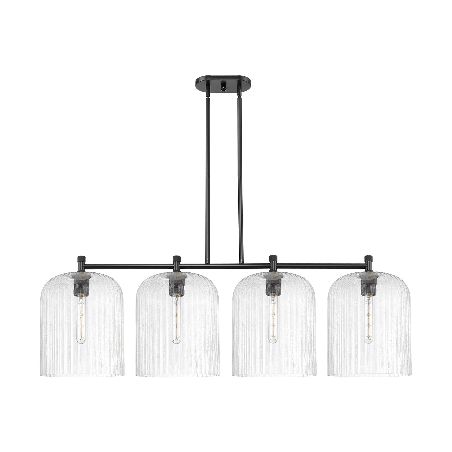 Innovations Crown Point 52in 4-Light Island Light | Industrial Matte Black and Seedy Glass | Kitchen Island & Dining | Model 434-4I-BK-G559-12SDY