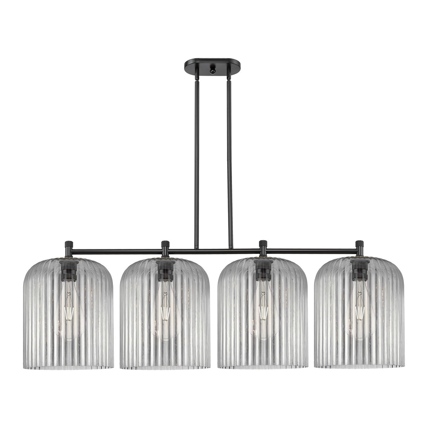 Innovations Crown Point 52in 4-Light Island Light | Industrial Matte Black and Light Smoke Glass | Kitchen Island | Model 434-4I-BK-G559-12SM
