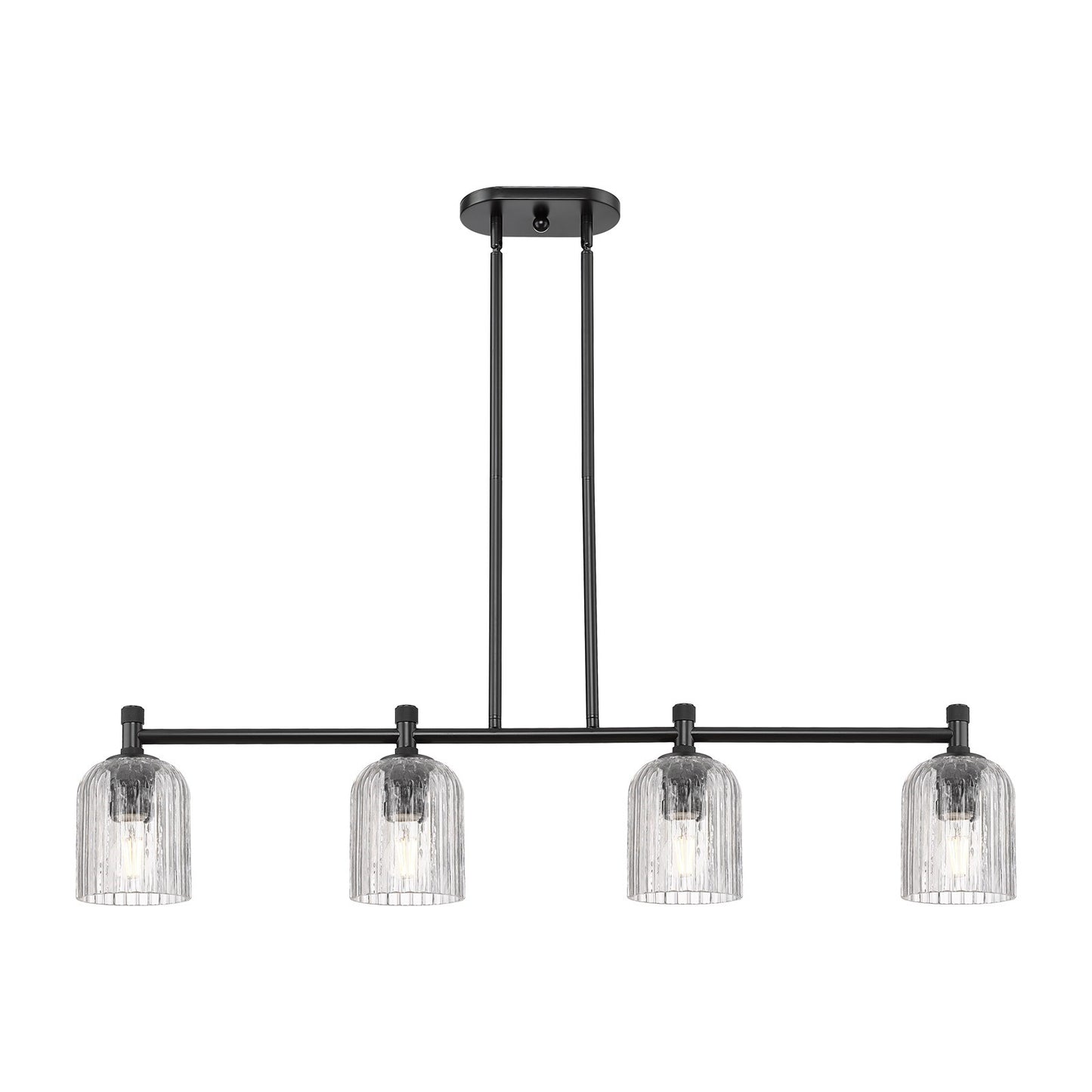 Innovations Crown Point 45in 4-Light Island Light | Industrial Matte Black and Clear Glass | Kitchen Island & Dining Room | Model 434-4I-BK-G559-5CL