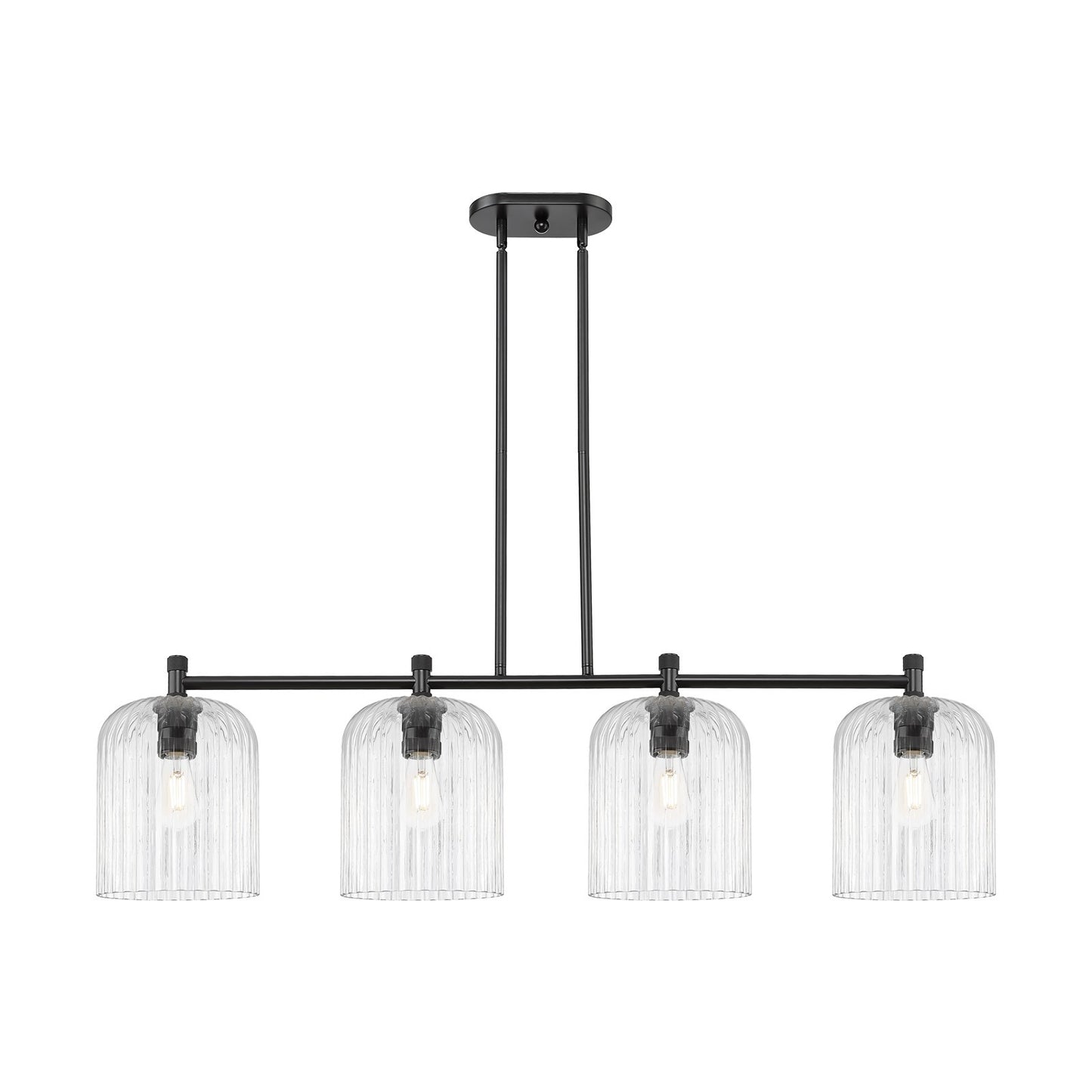 Innovations Crown Point 48in 4-Light Island Light | Industrial Matte Black and Clear Glass | Kitchen Island & Dining Room | Model 434-4I-BK-G559-8CL