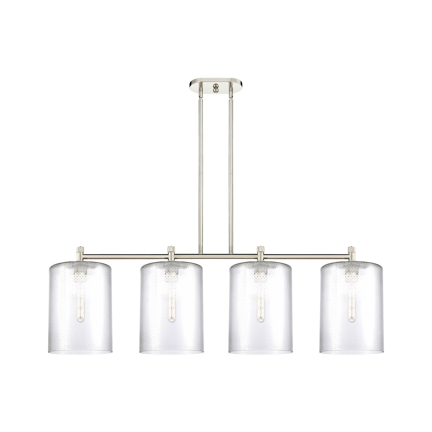 Innovations Cobbleskill 49in 4-Light Island | Industrial Polished Nickel and Clear Glass | Kitchen Island & Dining Room | Model 434-4I-PN-G112-L