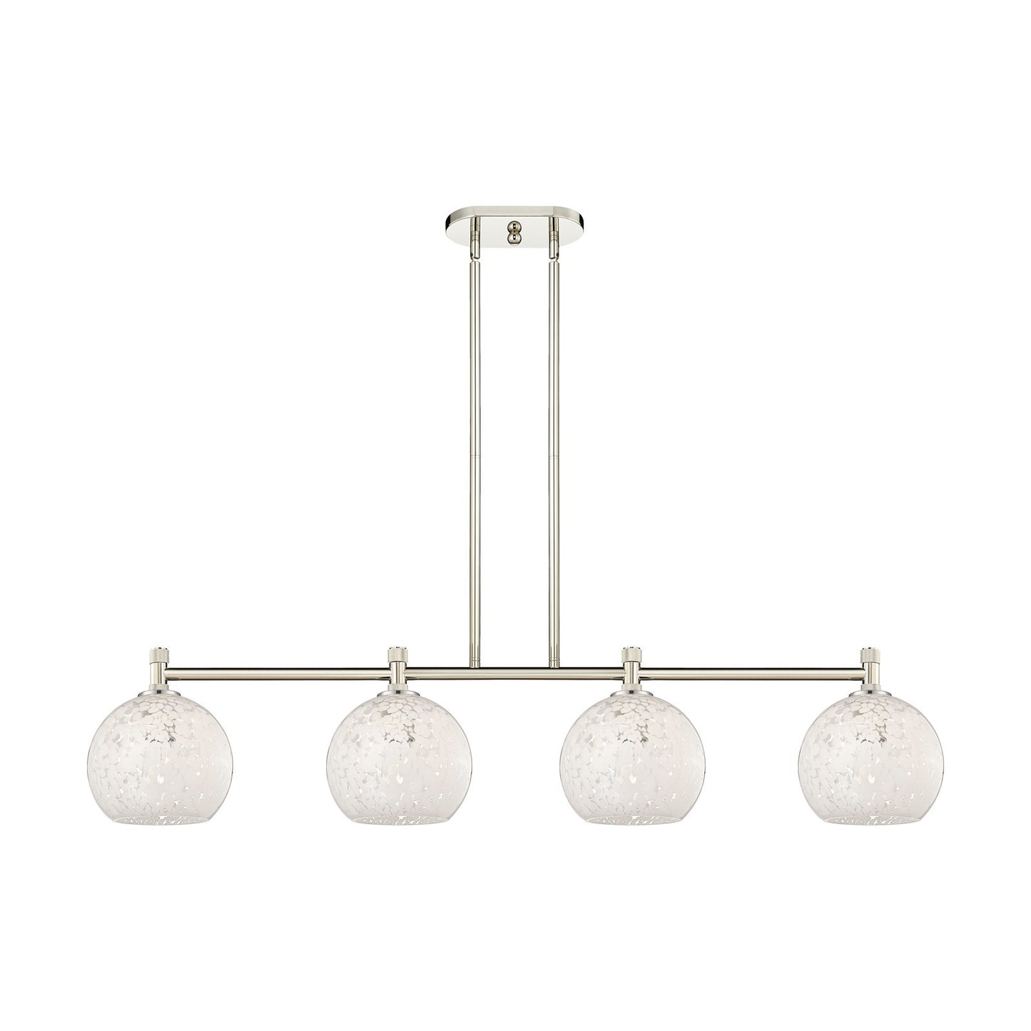 Innovations White Mouchette 48in 4-Light Island Light | Industrial Polished Nickel and White Glass | Kitchen Island | Model 434-4I-PN-G1216-8WM
