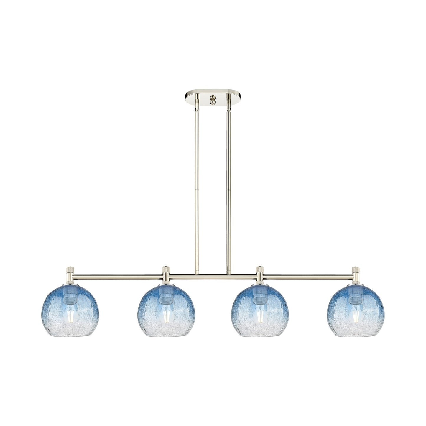 Innovations Brookhaven Globe 48in 4-Light Island Light | Industrial Polished Nickel and Sapphire Blue Glass | Kitchen | Model 434-4I-PN-G483-8SB