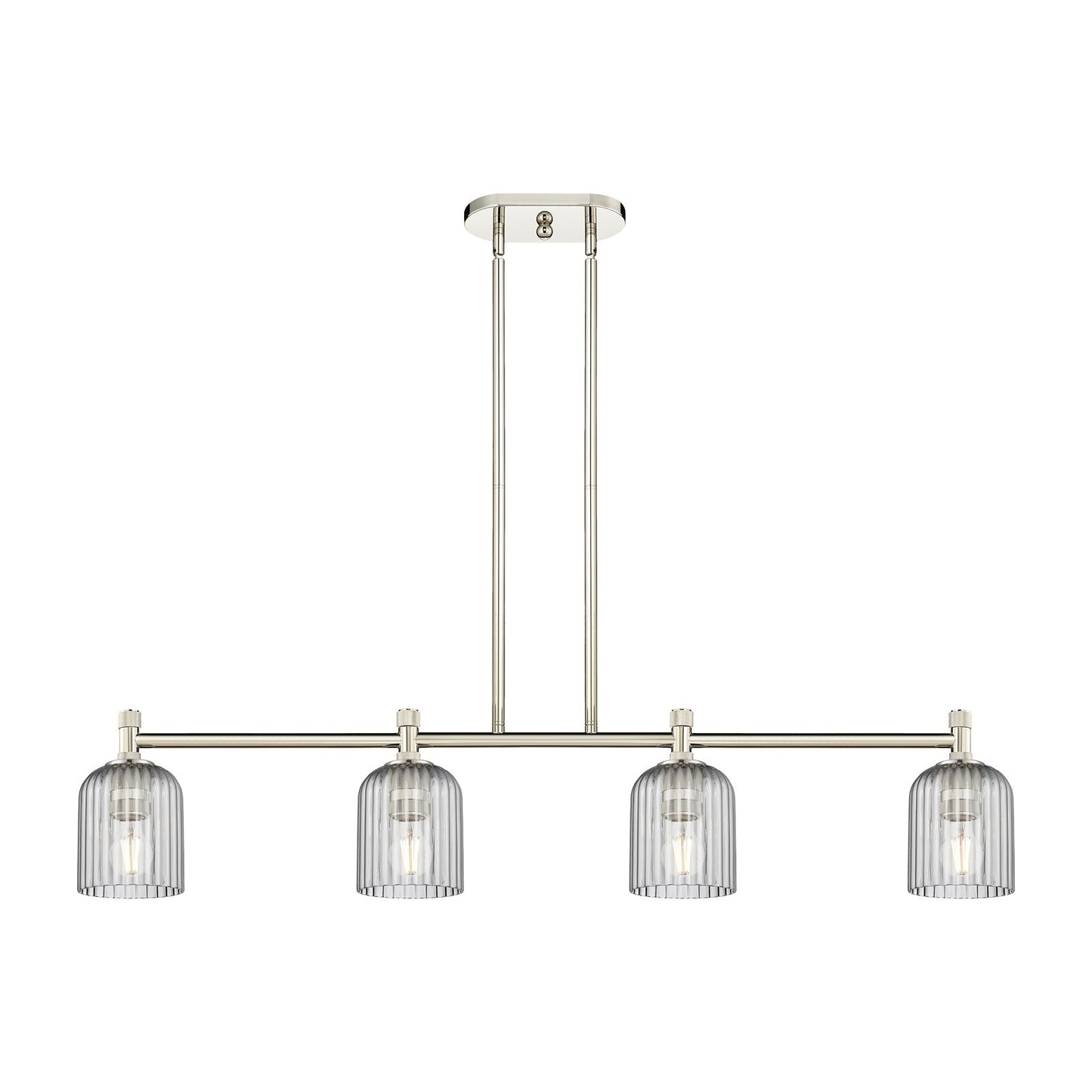 Innovations Crown Point 45in 4-Light Island Light | Industrial Polished Nickel and Light Smoke Glass | Kitchen Island | Model 434-4I-PN-G559-5SM