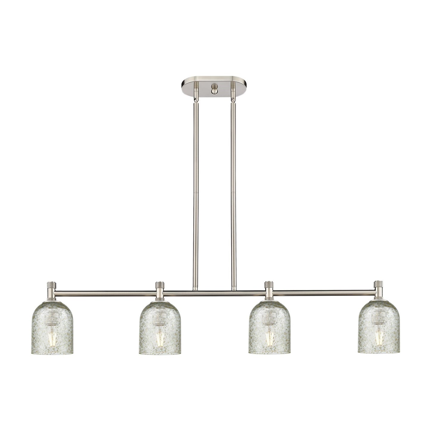 Innovations Caledonia 45in 4-Light Island | Industrial Satin Nickel and Mica Glass | Kitchen Island & Dining Room | Model 434-4I-SN-G259