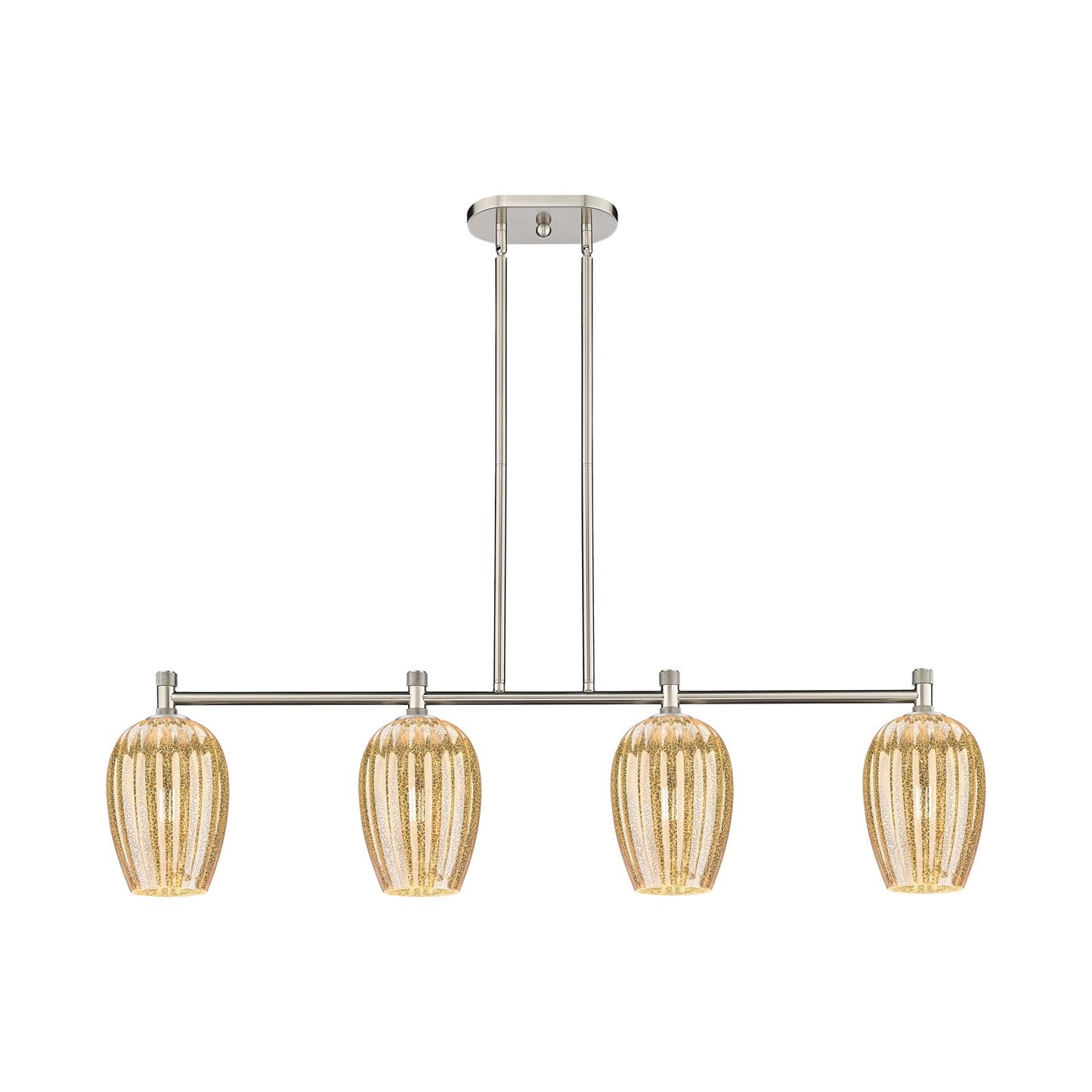 Innovations Preston Flute 46in 4-Light Island | Industrial Satin Nickel and Mercury Glass | Kitchen Island & Dining Room | Model 434-4I-SN-G457-6ME