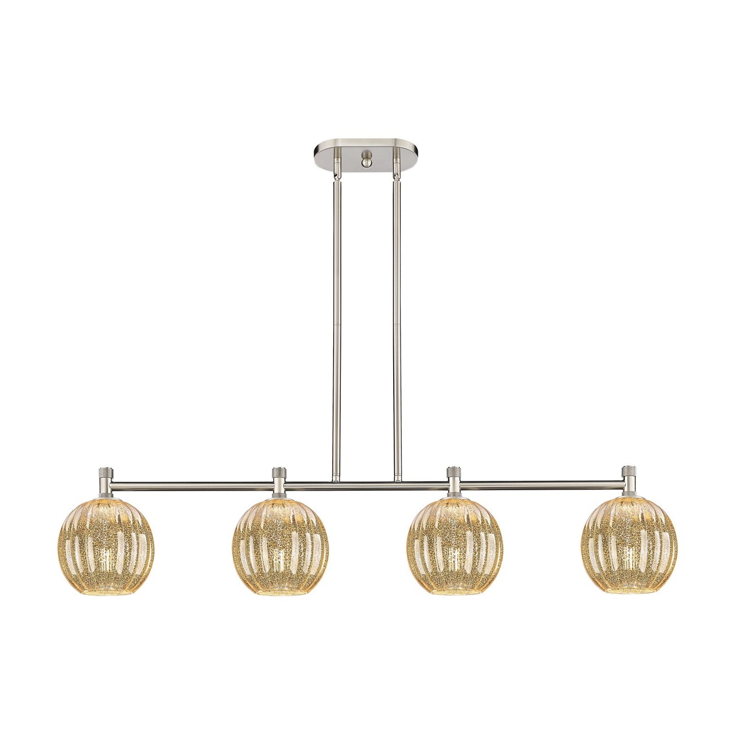 Innovations Preston Globe 47in 4-Light Island Light | Industrial Satin Nickel and Mercury Glass | Kitchen Island & Dining | Model 434-4I-SN-G458-7ME