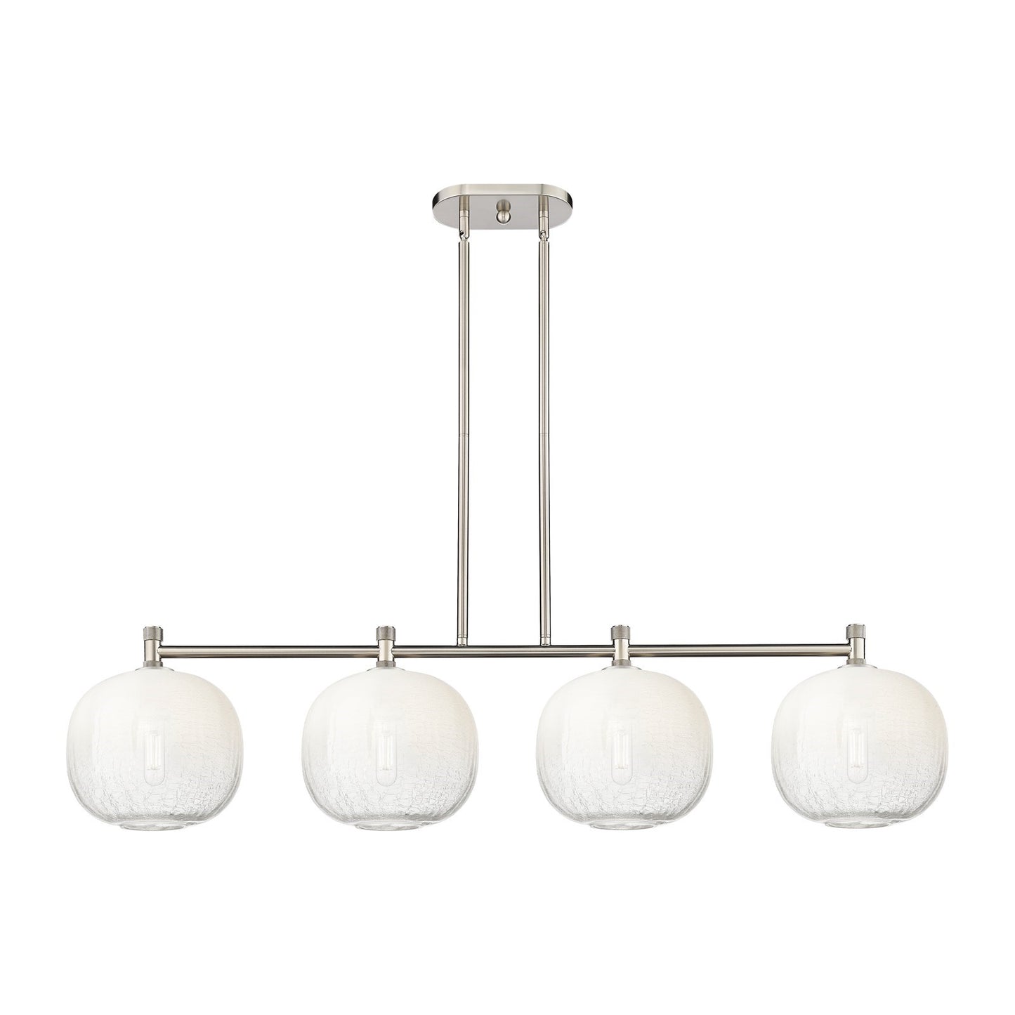 Innovations Brookhaven Sphere 50in 4-Light Island Light | Industrial Satin Nickel and Opal Glass | Kitchen Island | Model 434-4I-SN-G481-10OP