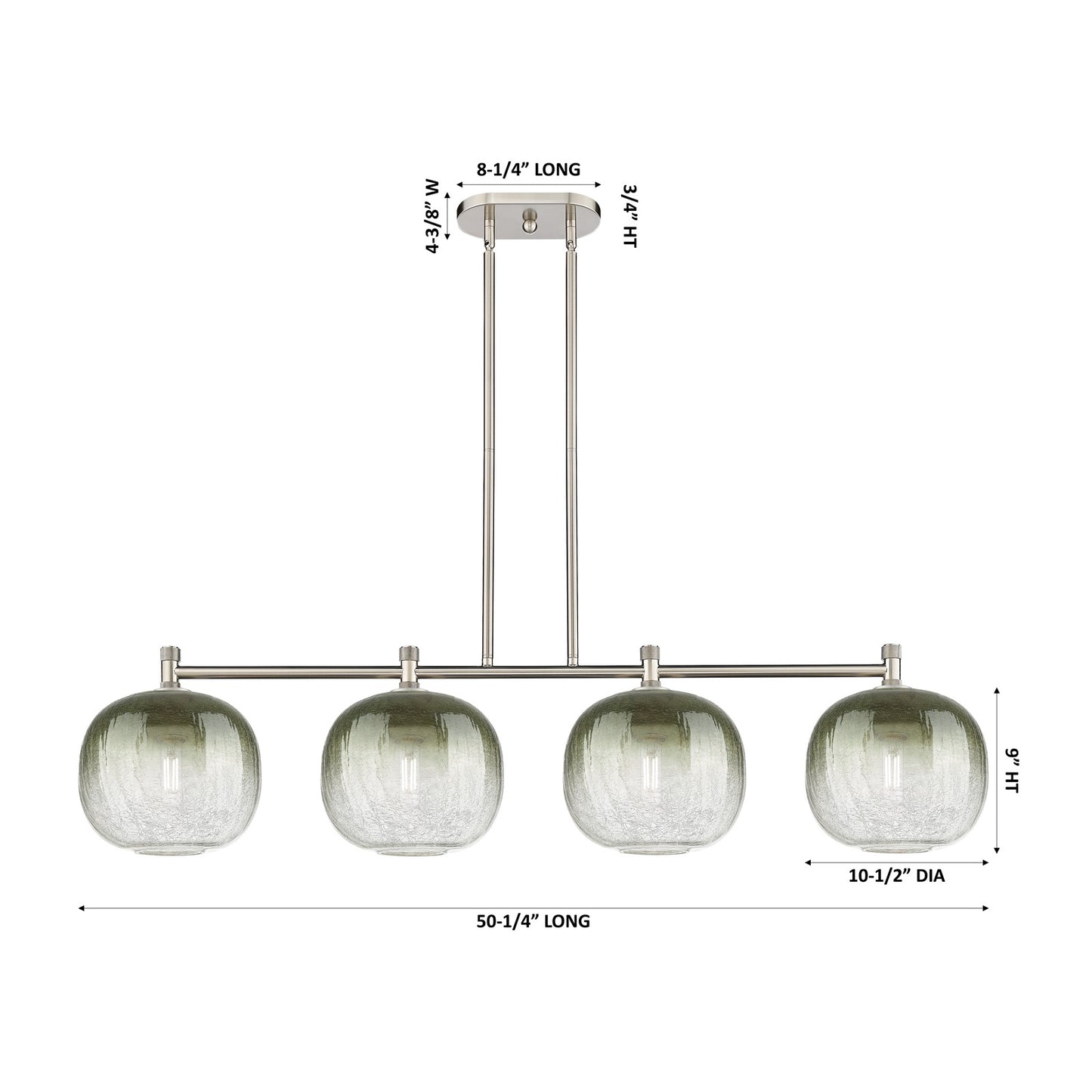 Innovations Brookhaven Sphere 51in 4-Light Island Light | Industrial Satin Nickel and Slate Glass | Kitchen Island & Dining | Model 434-4I-SN-G481-10SL