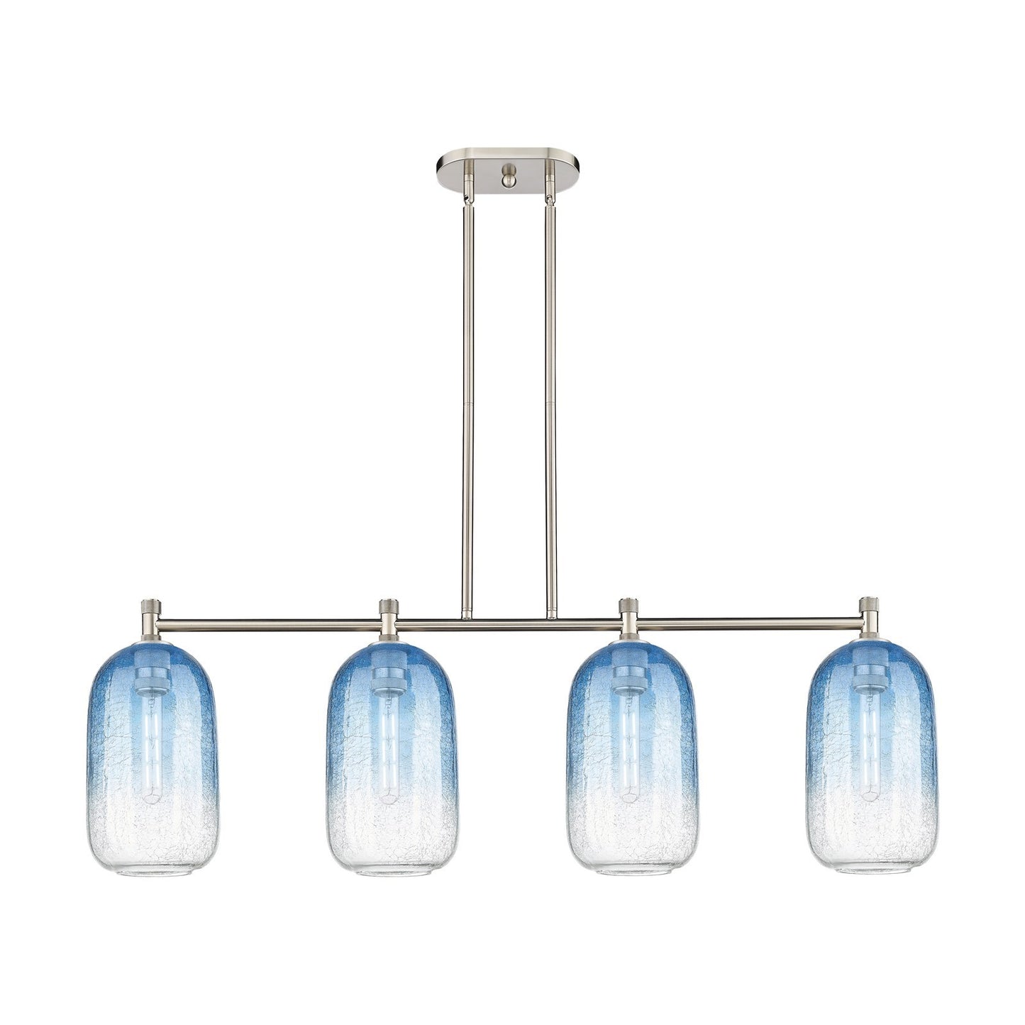 Innovations Brookhaven Cloche 47in 4-Light Island Light | Industrial Satin Nickel and Sapphire Blue Glass | Kitchen Island | Model 434-4I-SN-G482-7SB