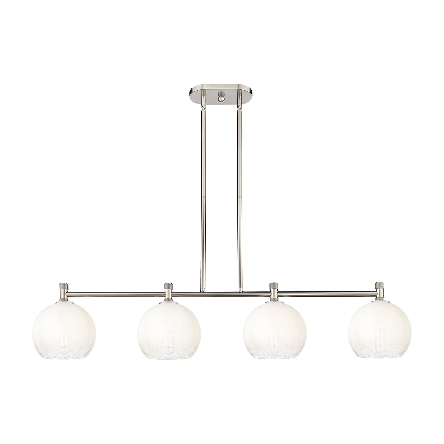 Innovations Brookhaven Globe 48in 4-Light Island Light | Industrial Satin Nickel and Opal Glass | Kitchen Island & Dining | Model 434-4I-SN-G483-8OP