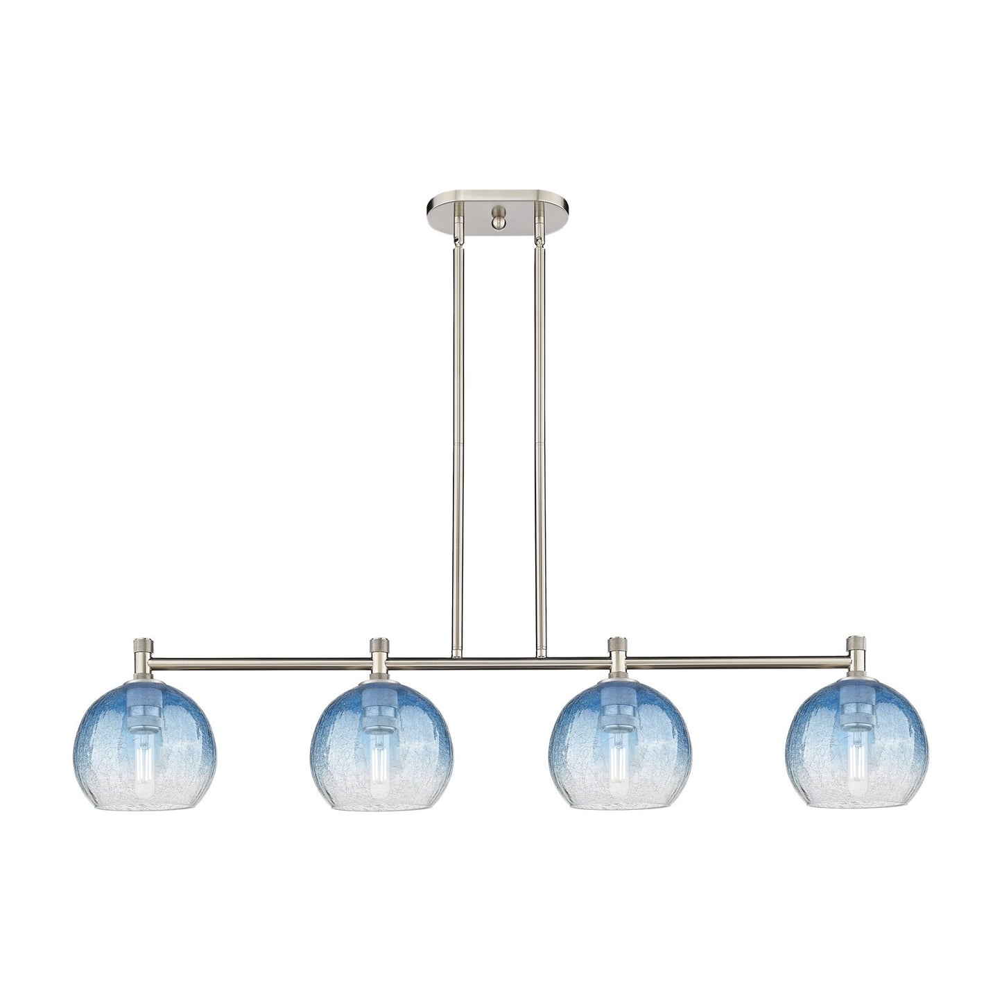 Innovations Brookhaven Globe 48in 4-Light Island Light | Industrial Satin Nickel and Sapphire Blue Glass | Kitchen Island | Model 434-4I-SN-G483-8SB
