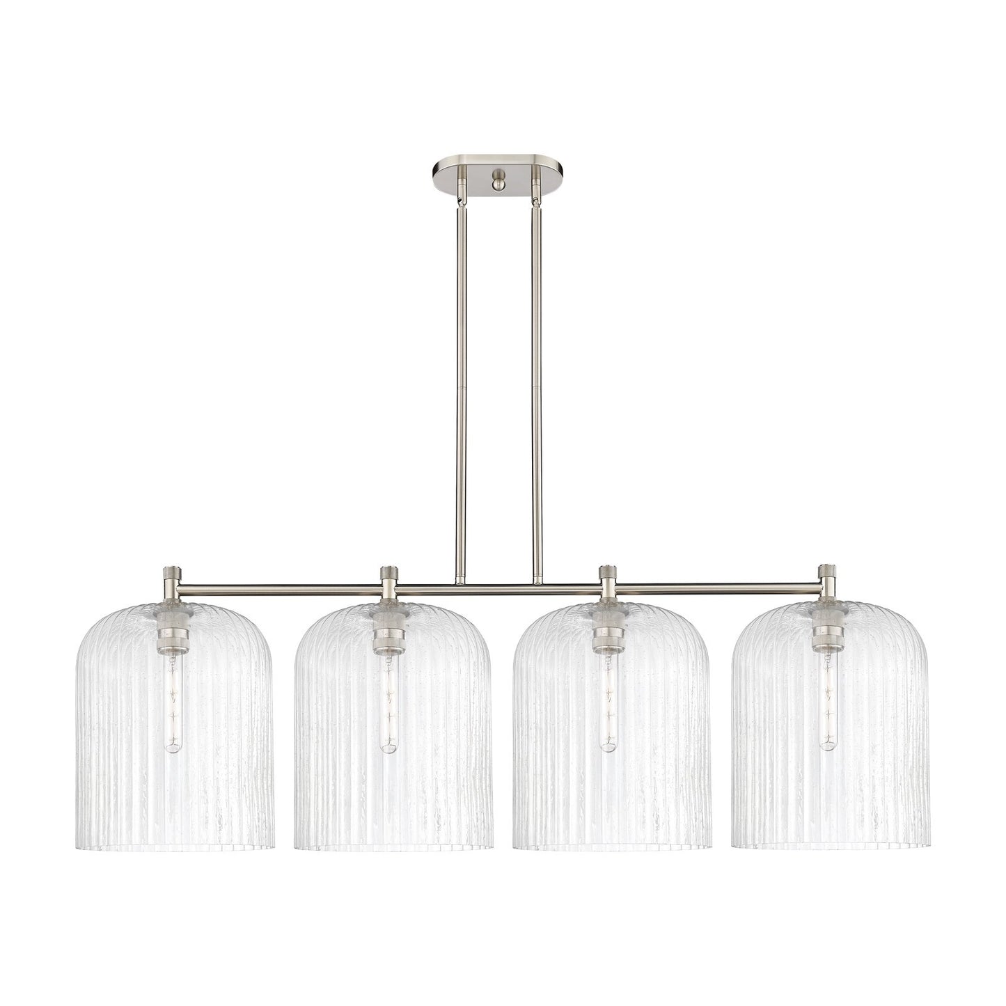 Innovations Crown Point 52in 4-Light Island Light | Industrial Satin Nickel and Seedy Glass | Kitchen Island & Dining | Model 434-4I-SN-G559-12SDY