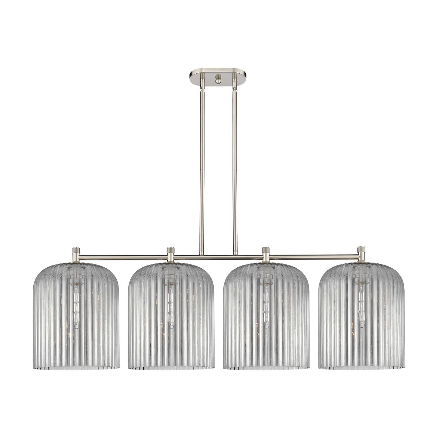 Innovations Crown Point 52in 4-Light Island Light | Industrial Satin Nickel and Light Smoke Glass | Kitchen Island | Model 434-4I-SN-G559-12SM
