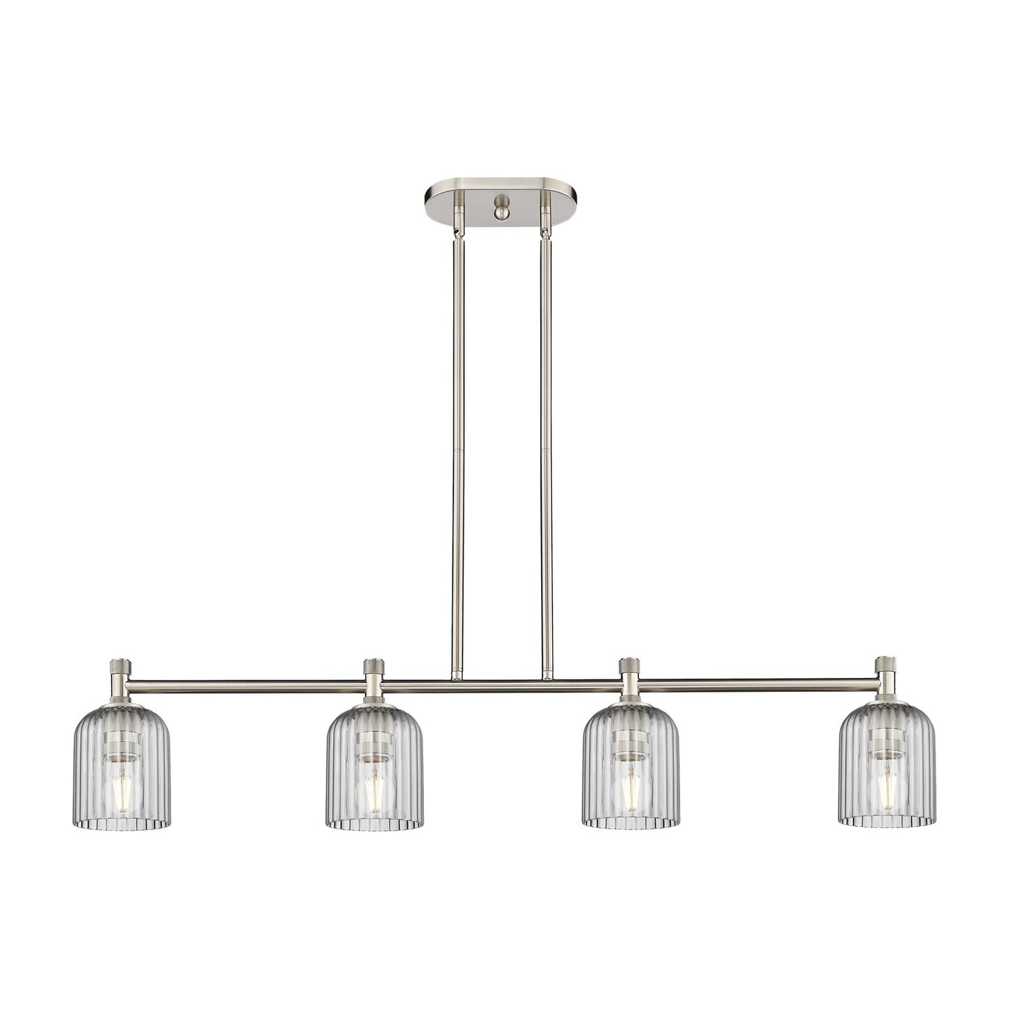 Innovations Crown Point 45in 4-Light Island Light | Industrial Satin Nickel and Light Smoke Glass | Kitchen Island | Model 434-4I-SN-G559-5SM