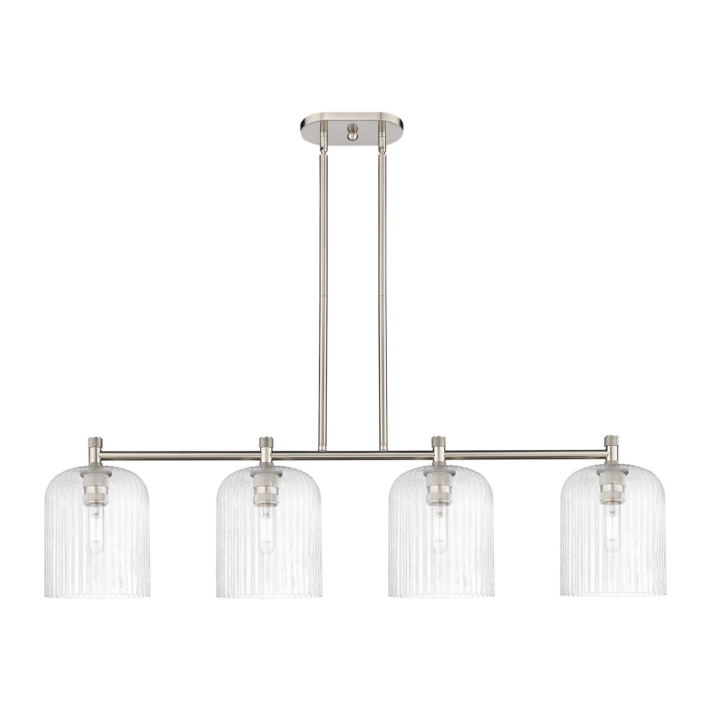 Innovations Crown Point 48in 4-Light Island Light | Industrial Satin Nickel and Seedy Glass | Kitchen Island & Dining | Model 434-4I-SN-G559-8SDY