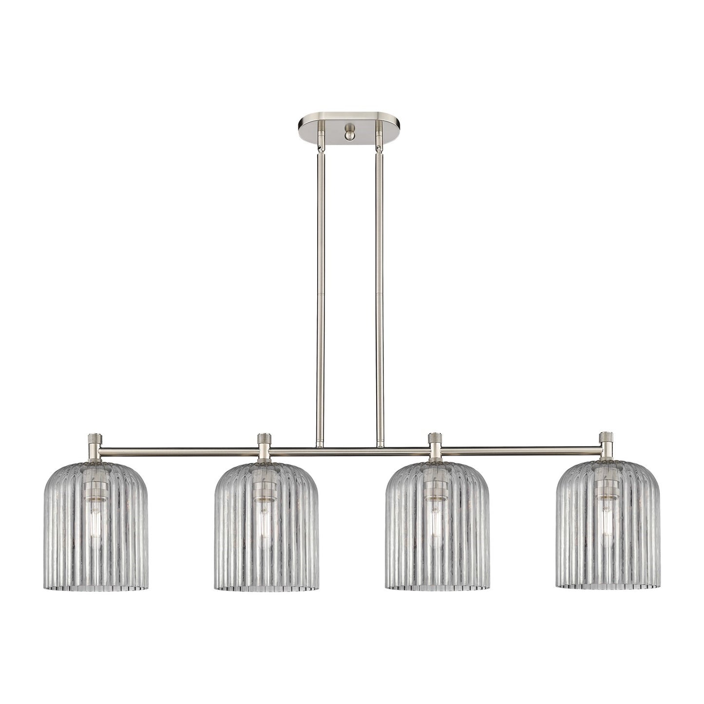 Innovations Crown Point 48in 4-Light Island Light | Industrial Satin Nickel and Light Smoke Glass | Kitchen Island | Model 434-4I-SN-G559-8SM