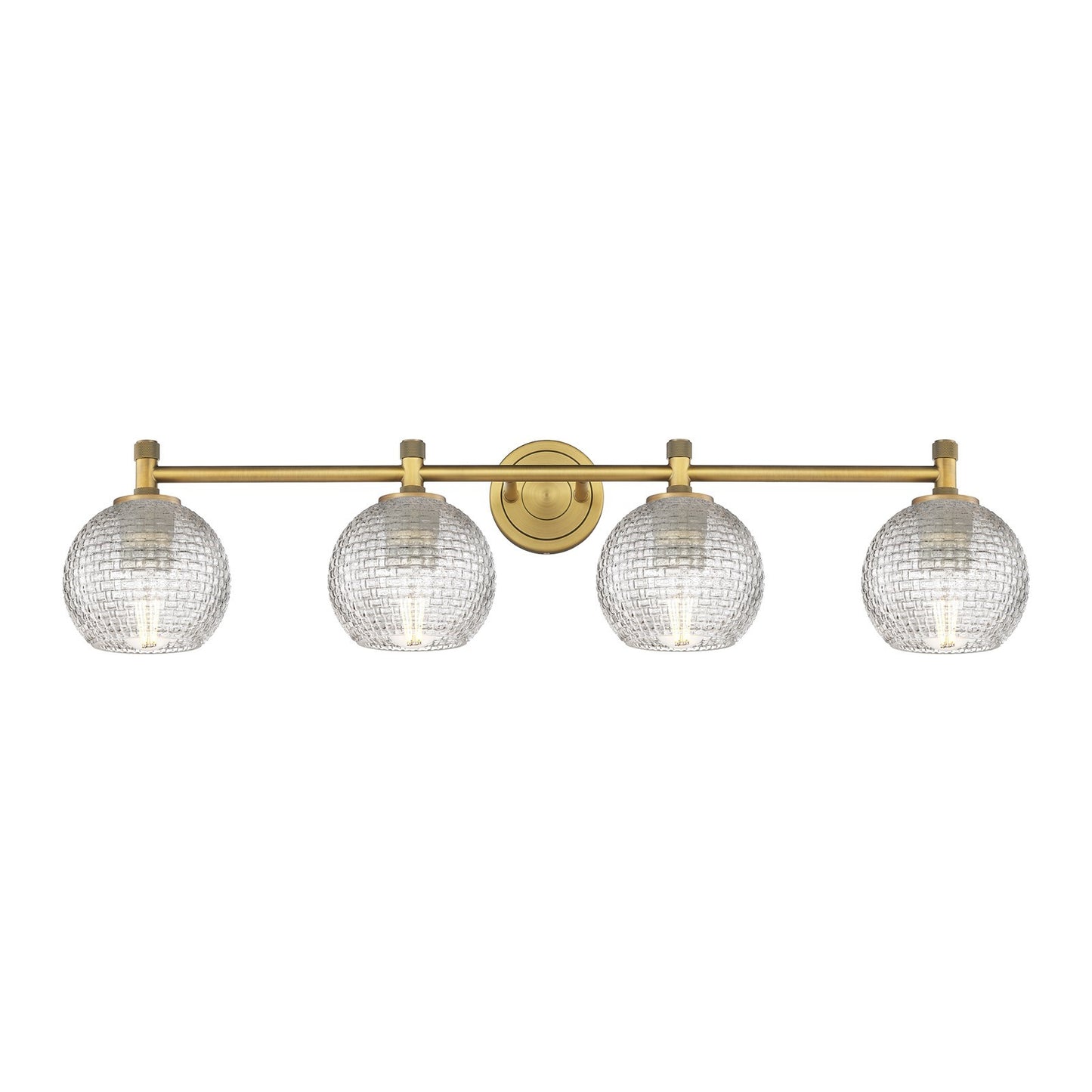 Innovations Athens Basket Weave 36.38in 4-Light Bath Vanity Light | Industrial Brushed Brass and Clear Glass | Bathroom | Model 434-4W-BB-G122C-6CL