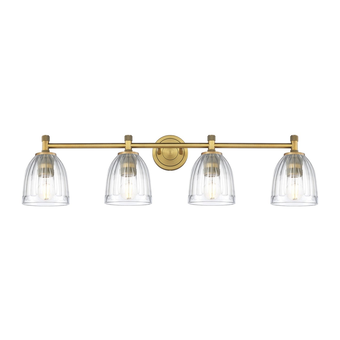 Innovations Brookfield 36in 4-Light Bath Vanity Light | Industrial Brushed Brass and Clear Glass | Bathroom Vanity | Model 434-4W-BB-G442