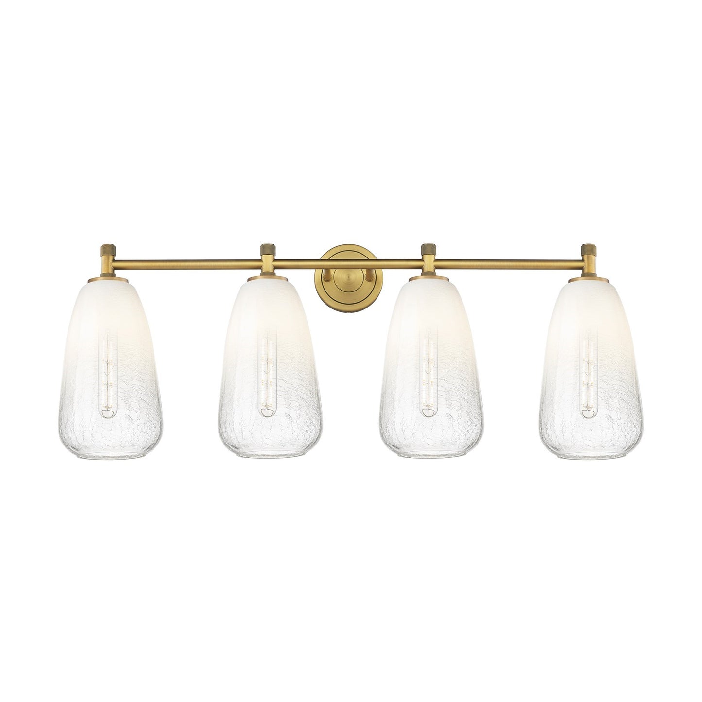 Innovations Brookhaven Almond 37in 4-Light Bath Vanity | Industrial Brushed Brass and Opal Glass | Bathroom & Powder Room | Model 434-4W-BB-G480-6OP