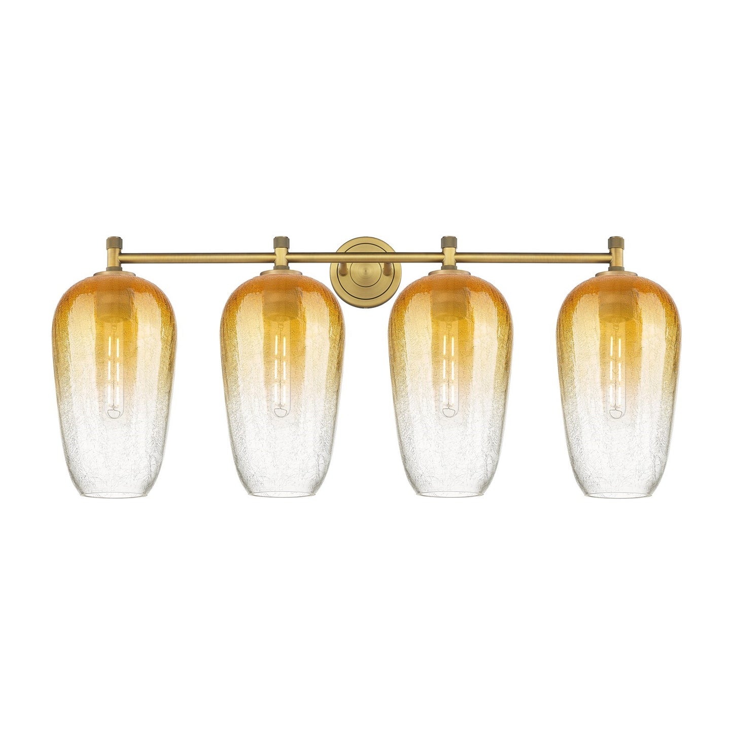 Innovations Brookhaven Flute 38in 4-Light Bath Vanity | Industrial Brushed Brass and Amber Glass | Bathroom & Powder Room | Model 434-4W-BB-G484-7AM