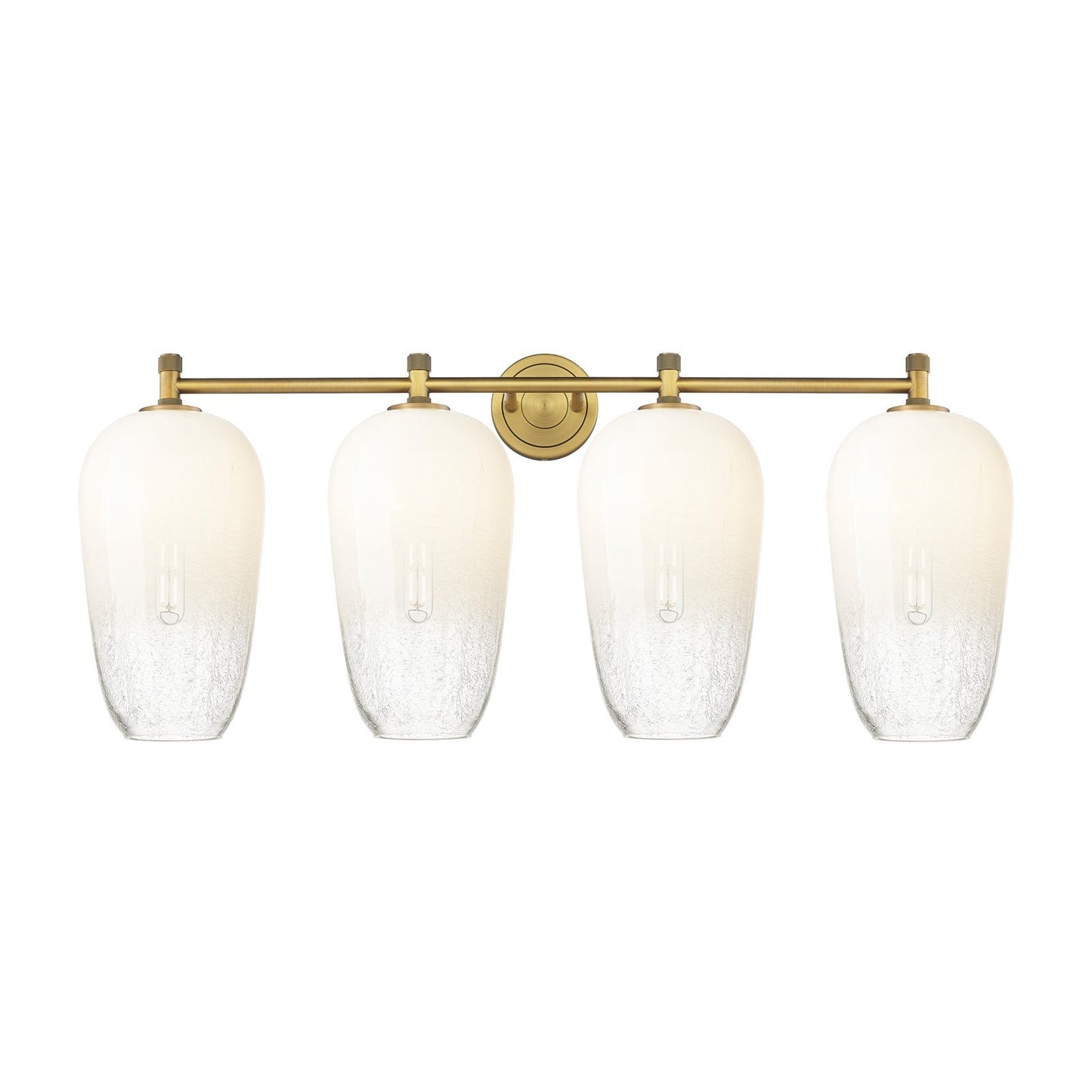 Innovations Brookhaven Flute 38in 4-Light Bath Vanity | Industrial Brushed Brass and Opal Glass | Bathroom & Powder Room | Model 434-4W-BB-G484-7OP
