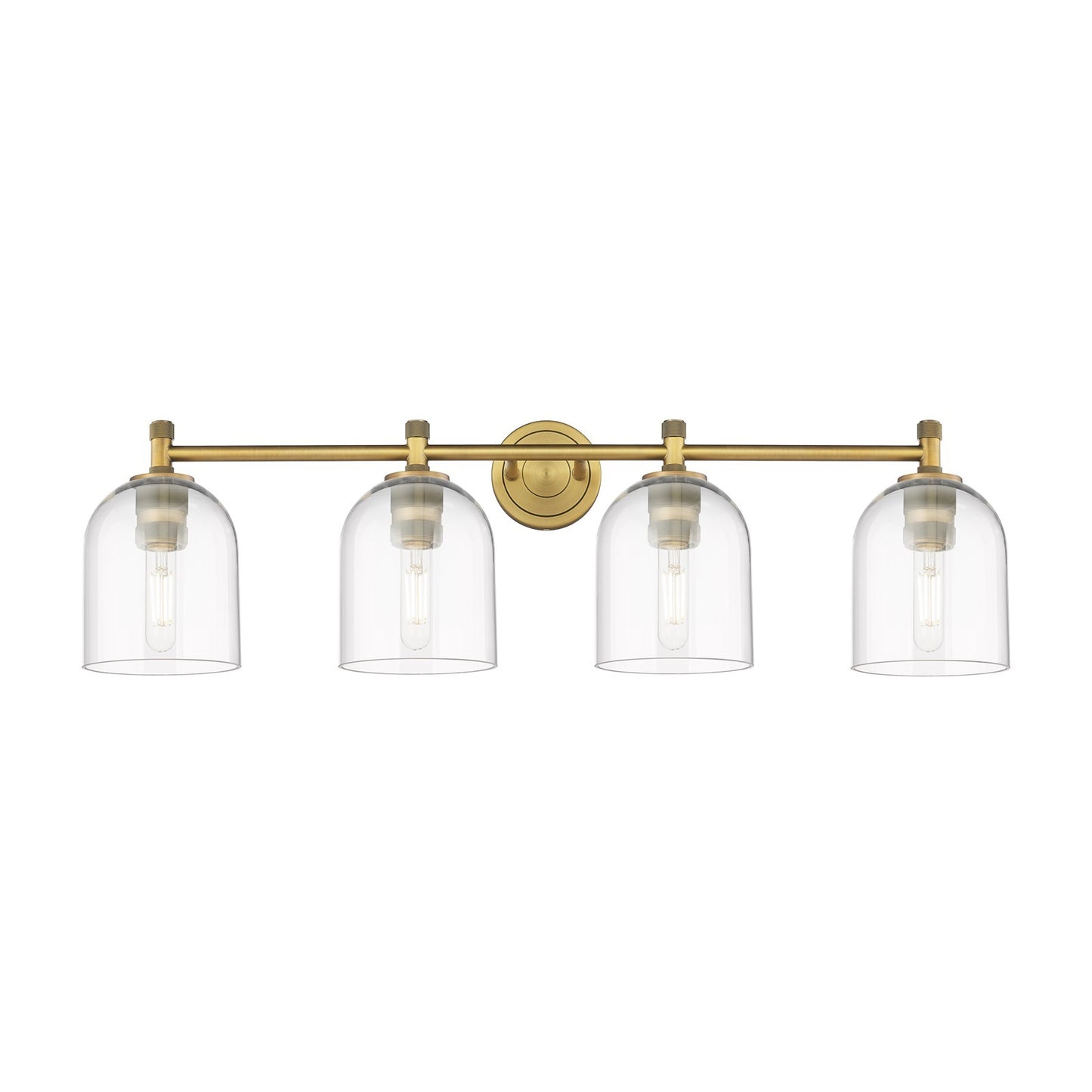 Innovations Bella 36in 4-Light Bath Vanity | Industrial Brushed Brass and Clear Glass | Bathroom & Powder Room | 36 x 10 in | Model 434-4W-BB-G558-6CL