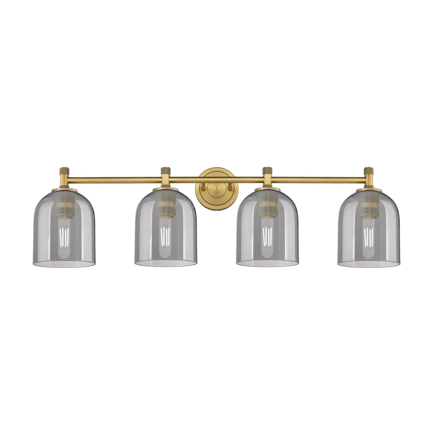 Innovations Bella 36in 4-Light Bath Vanity Light | Industrial Brushed Brass and Light Smoke Glass | Bathroom Vanity | Model 434-4W-BB-G558-6SM