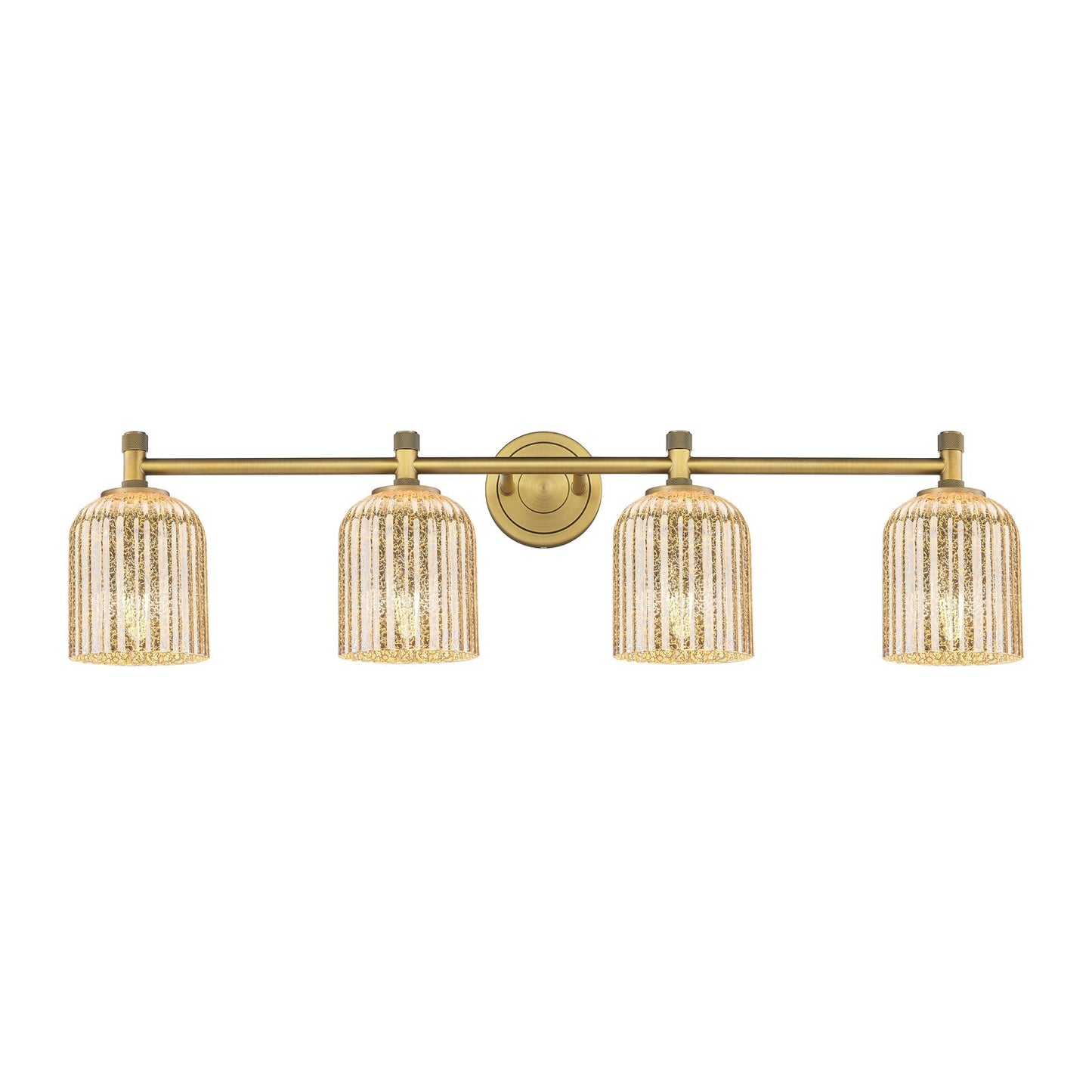 Innovations Crown Point 35in 4-Light Bath Vanity | Industrial Brushed Brass and Mercury Glass | Bathroom & Powder Room | Model 434-4W-BB-G559-5ME