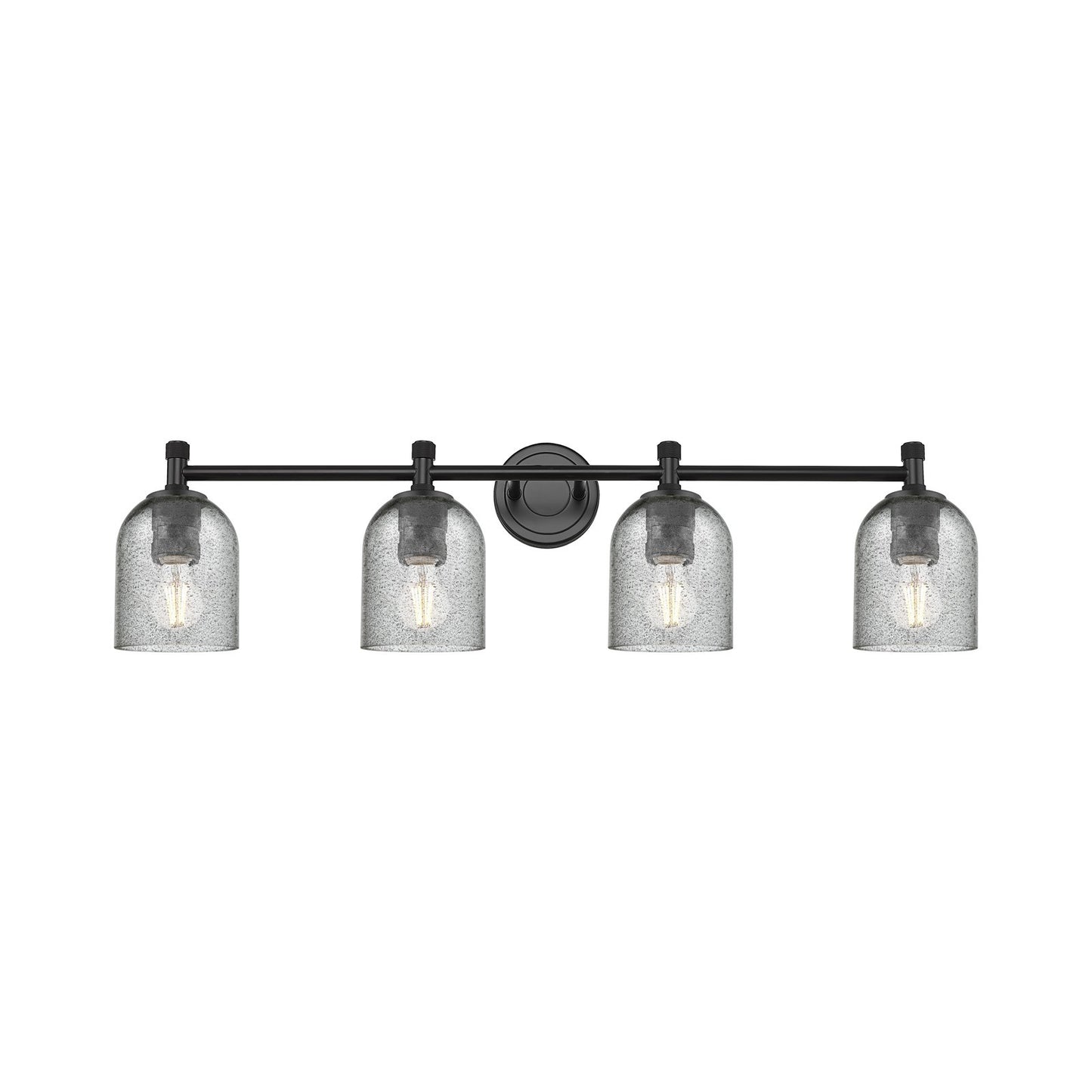 Innovations Caledonia 35.5in 4-Light Bath Vanity Light | Industrial Matte Black and Charcoal Glass | Bathroom & Powder Room | Model 434-4W-BK-G257