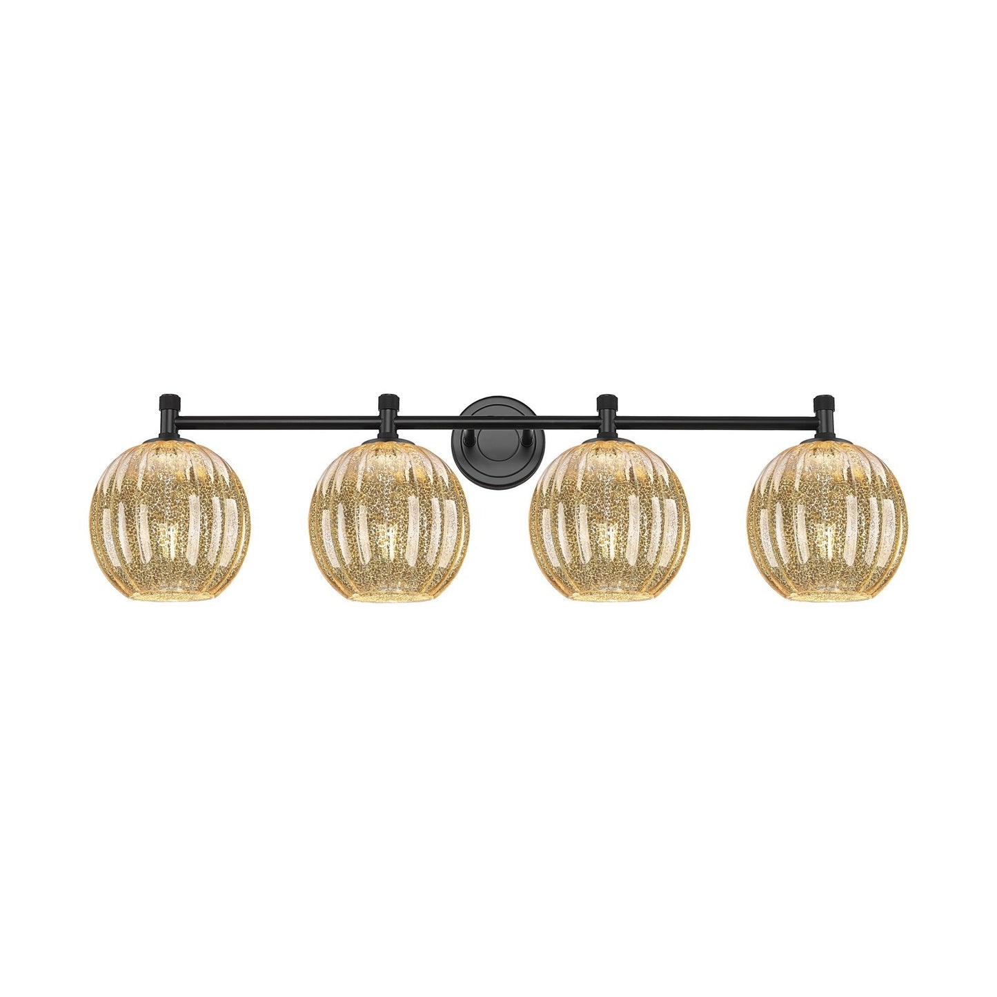 Innovations Preston Globe 38in 4-Light Bath Vanity | Industrial Matte Black and Mercury Glass | Bathroom Vanity | Model 434-4W-BK-G458-7ME