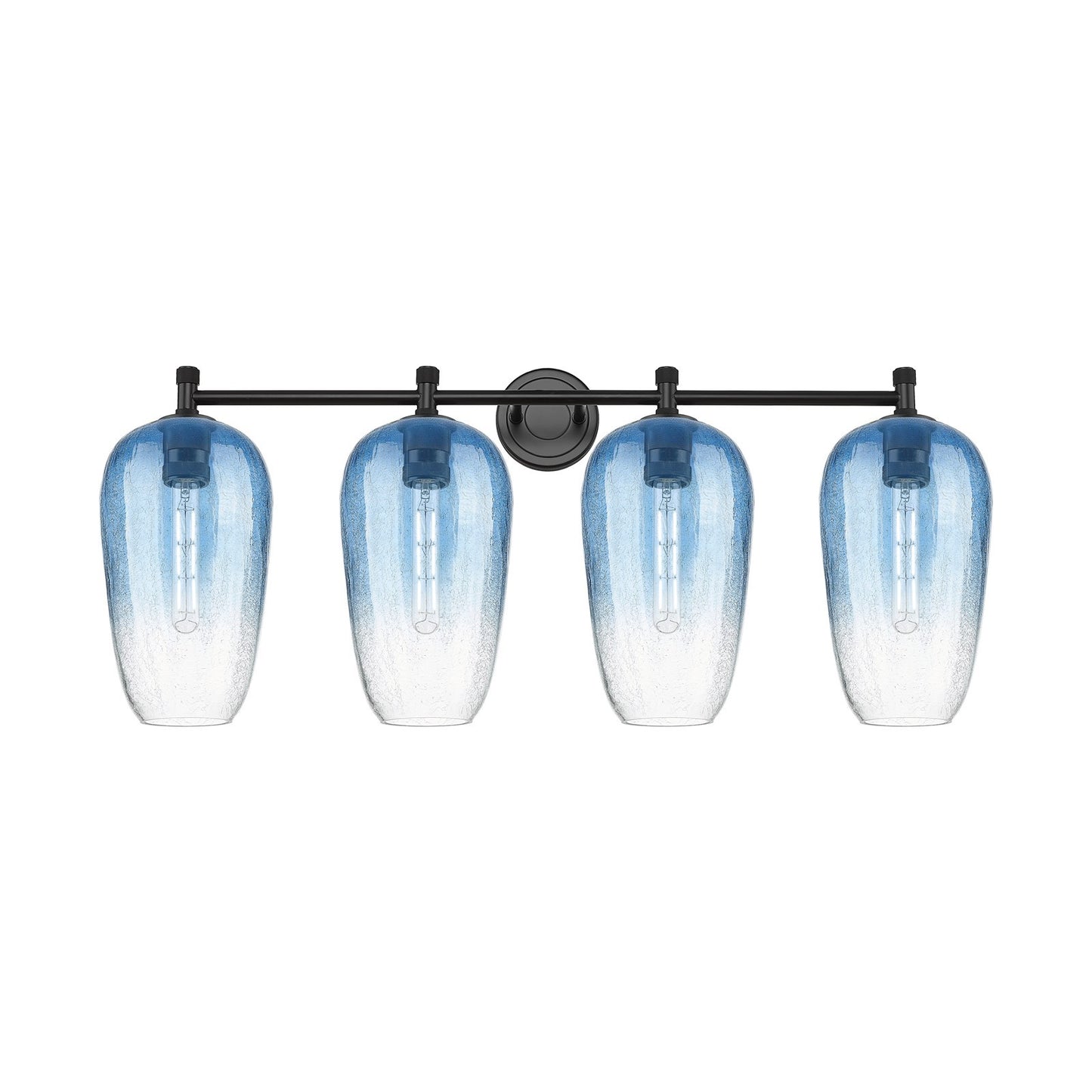 Innovations Brookhaven Flute 37.5in 4-Light Bath Vanity | Industrial Matte Black and Sapphire Blue Glass | Bathroom Vanity | Model 434-4W-BK-G484-7SB