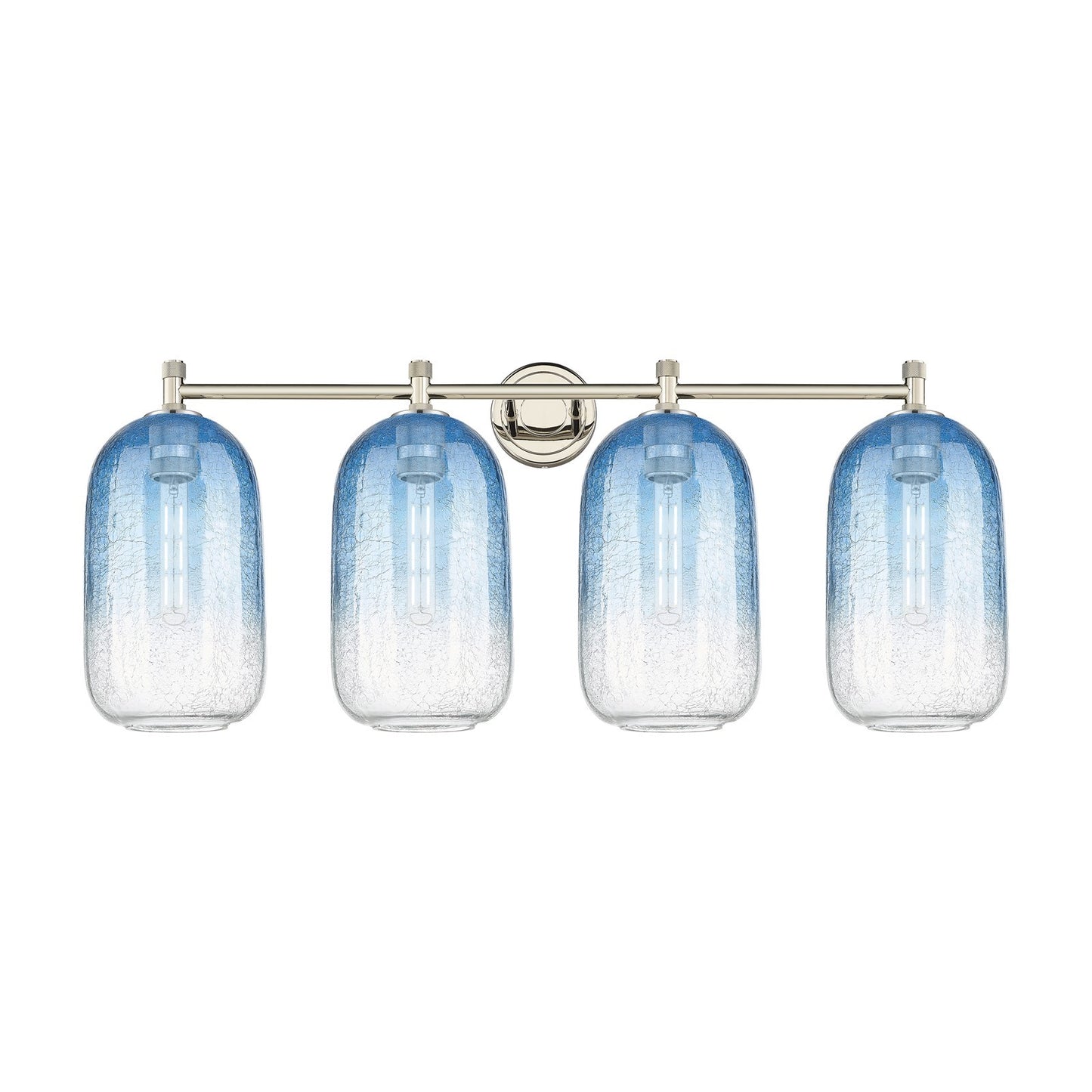 Innovations Brookhaven Cloche 37.5in 4-Light Bath Vanity Light | Industrial Polished Nickel and Sapphire Blue Glass | Model 434-4W-PN-G482-7SB