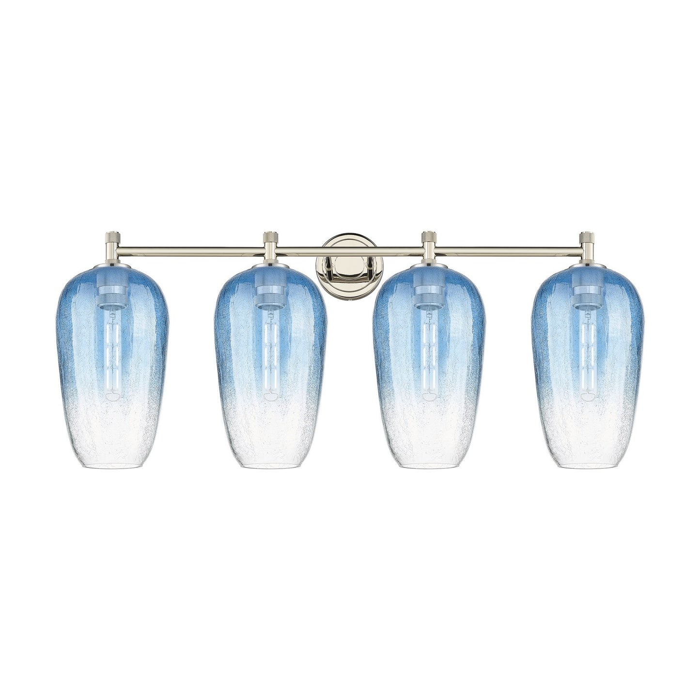 Innovations Brookhaven Flute 37.5in 4-Light Bath Vanity Light | Industrial Polished Nickel and Sapphire Blue Glass | Model 434-4W-PN-G484-7SB