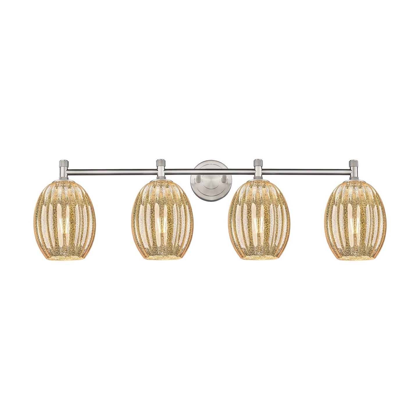 Innovations Preston Bulb 37in 4-Light Bath Vanity | Industrial Satin Nickel and Mercury Glass | Bathroom Vanity | Model 434-4W-SN-G459-6ME