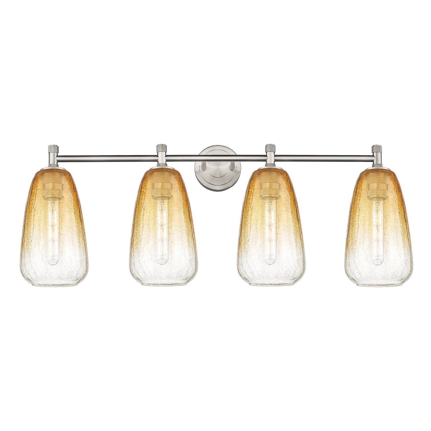 Innovations Brookhaven Almond 37in 4-Light Bath Vanity | Industrial Satin Nickel and Amber Glass | Bathroom Vanity | Model 434-4W-SN-G480-6AM